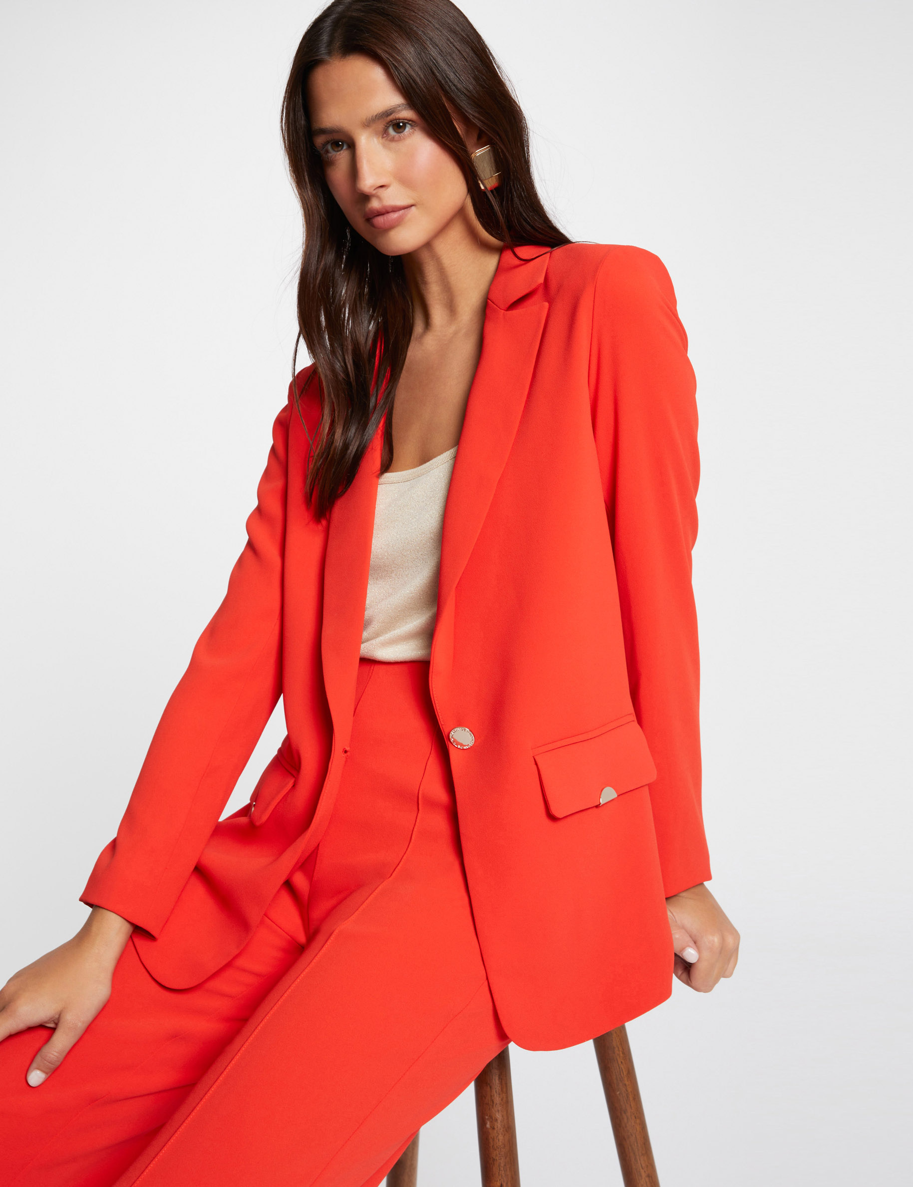 Blazer fluide boutonnée orange foncé femme