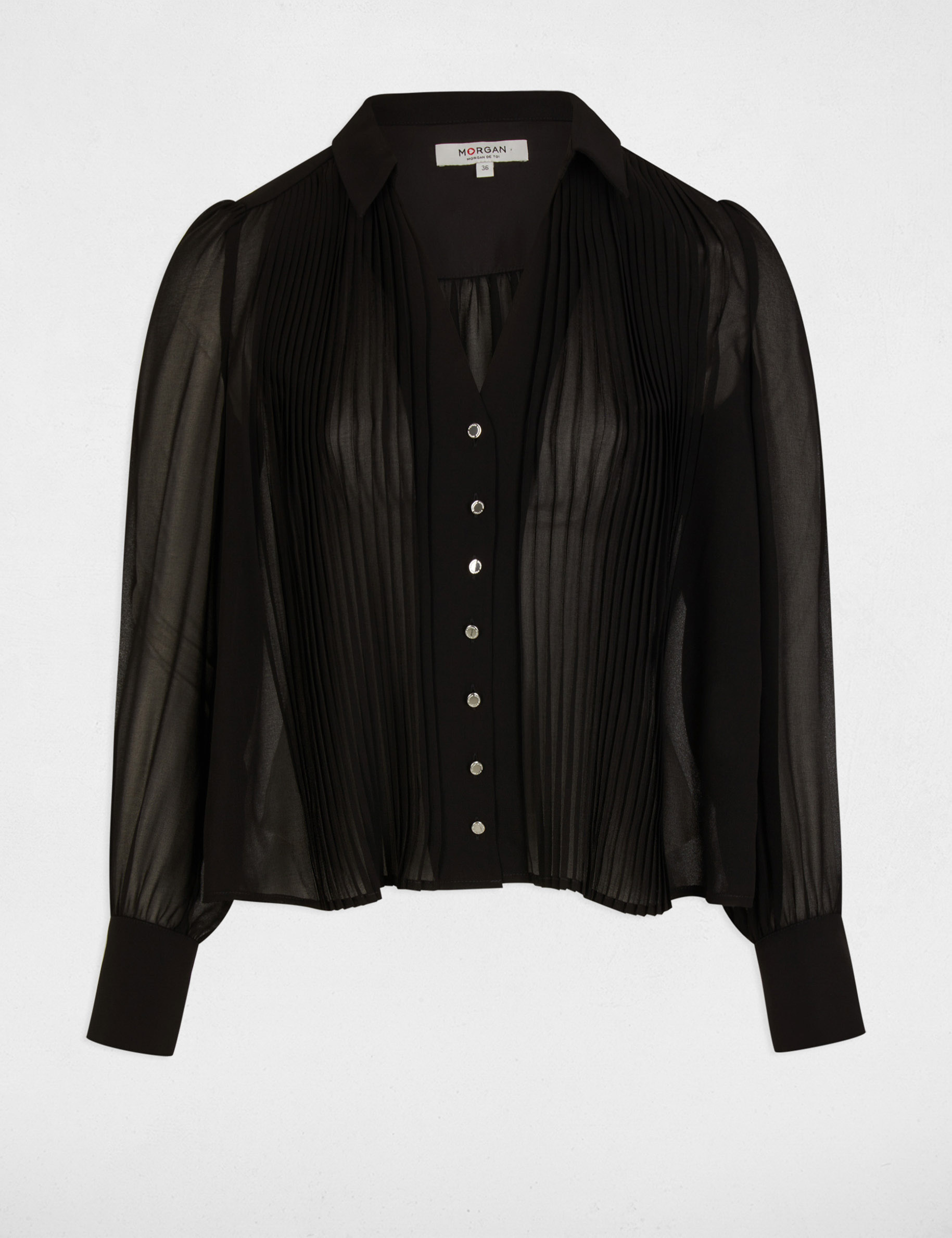 Chemise manches longues plis noir femme