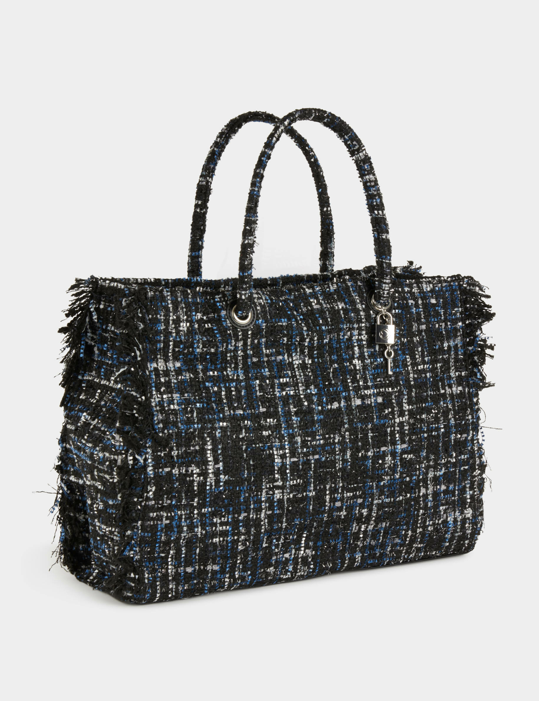 Tweed shopper met franjes zwart vrouw