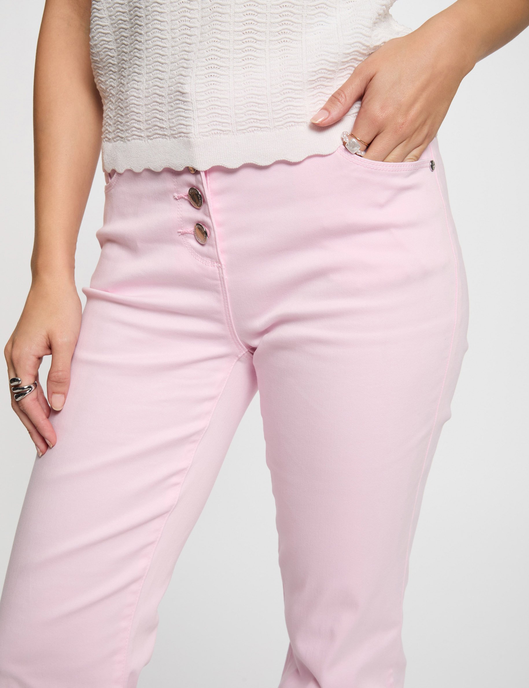 Pantalon bootcut boutonné rose pastel femme