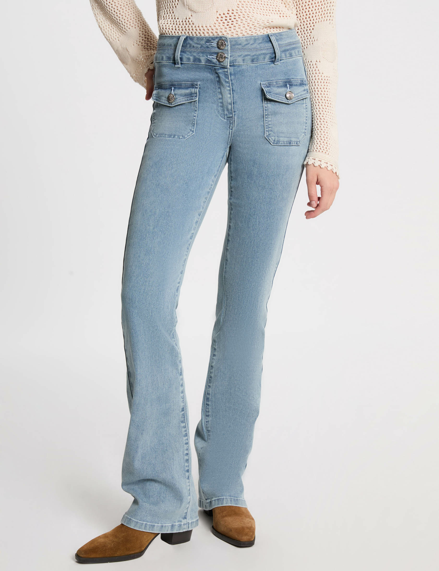 Bootcut jeans met hoge taille gebleekt denim vrouw