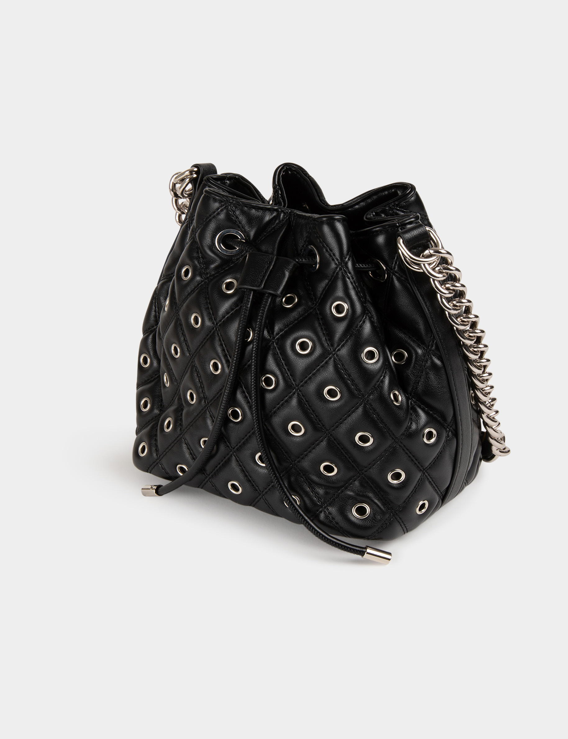 Sac seau matelassé et oeillets noir femme