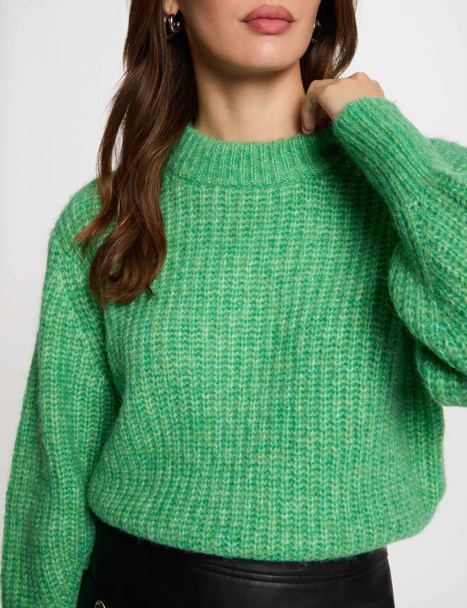 Pull col rond manches longues vert menthe femme