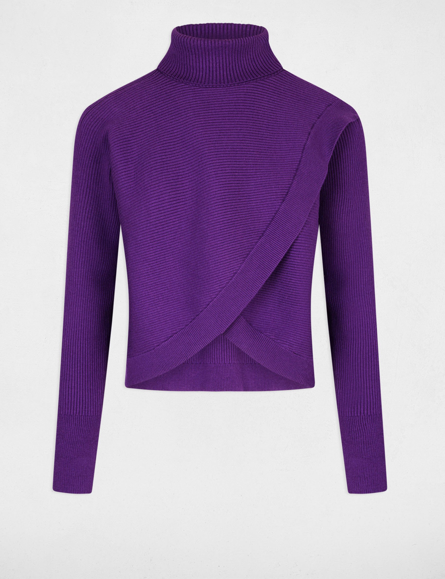 Pull manches longues effet croisé violet femme