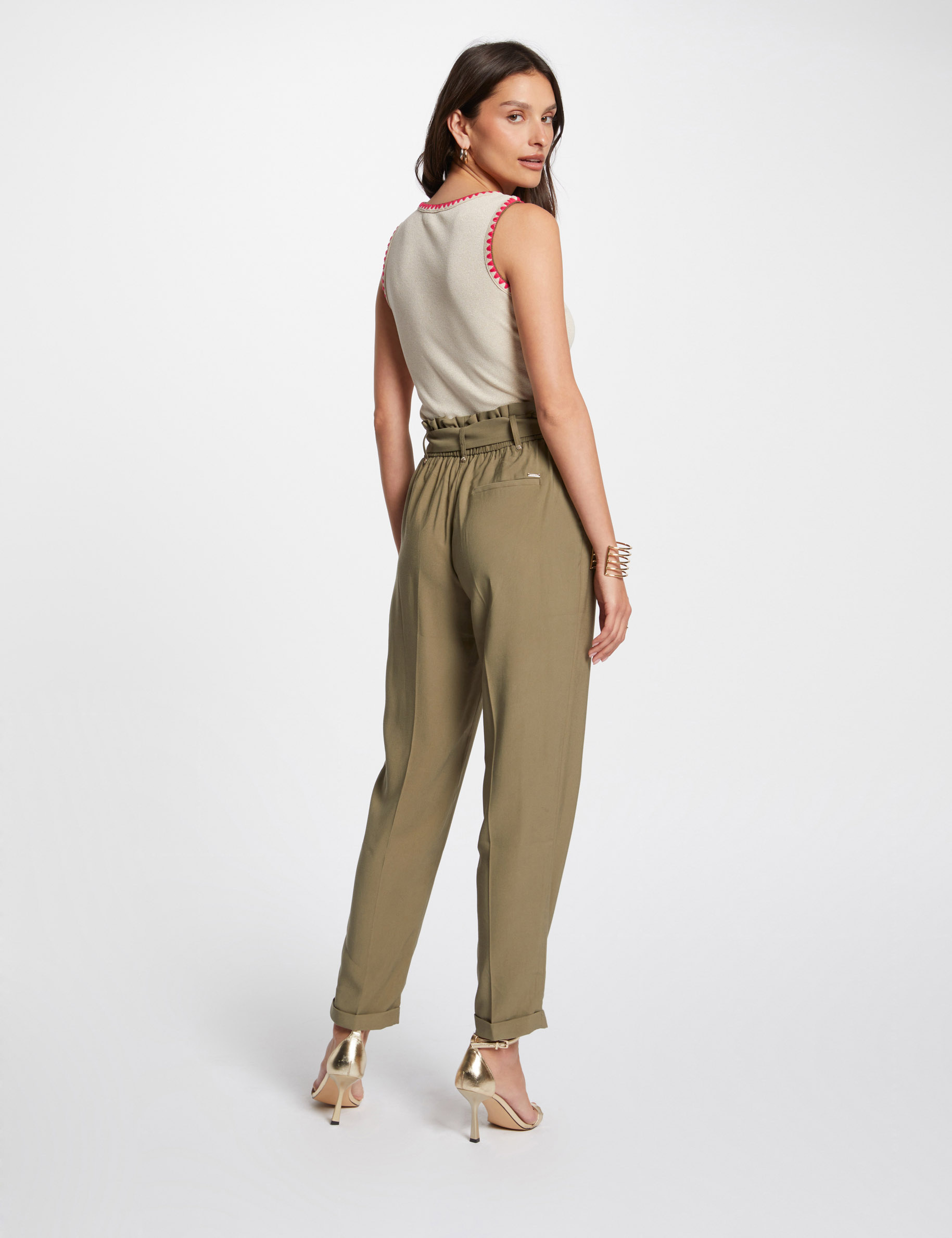 Pantalon carotte fluide vert kaki femme