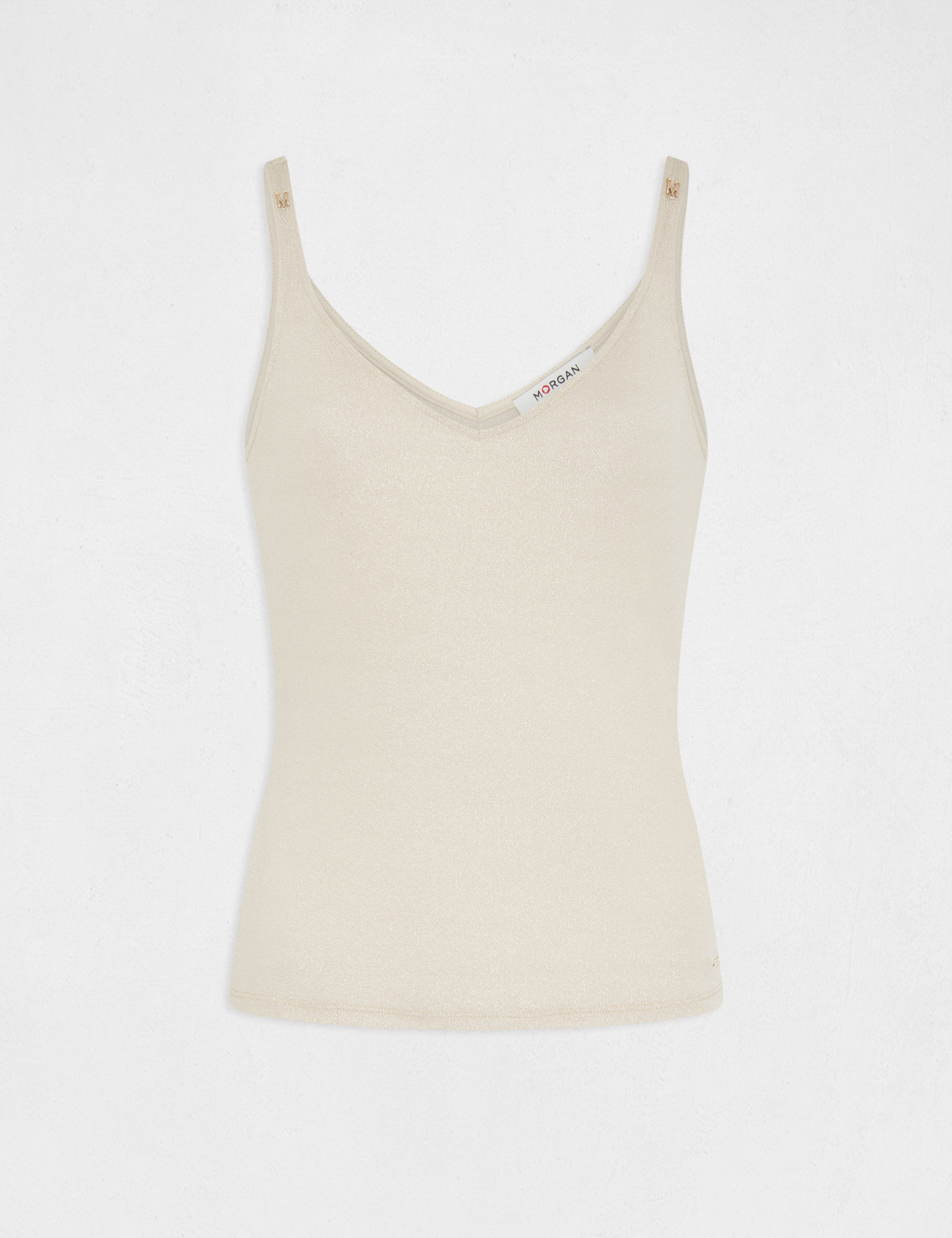 Tanktop met V-hals en metallic draad ivoor vrouw