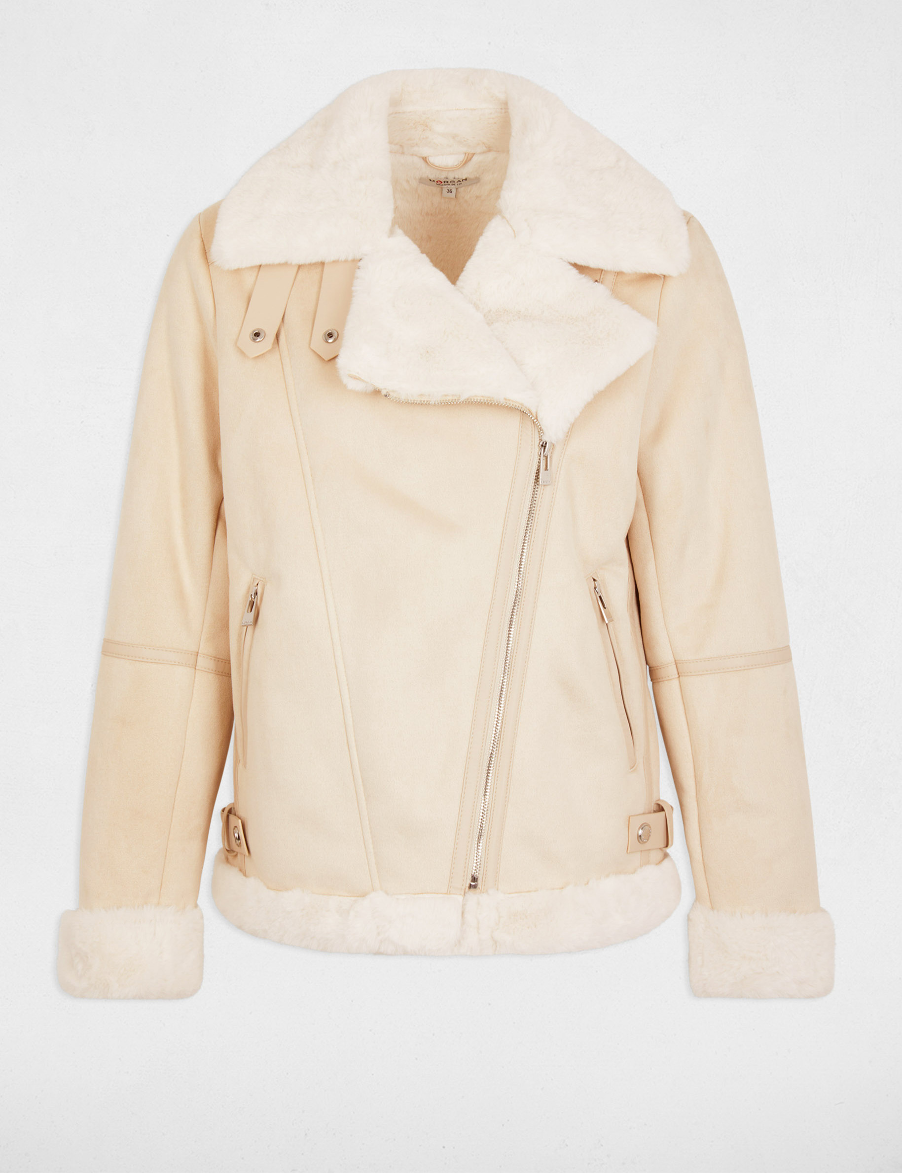 Blouson zippé suédine ivoire femme