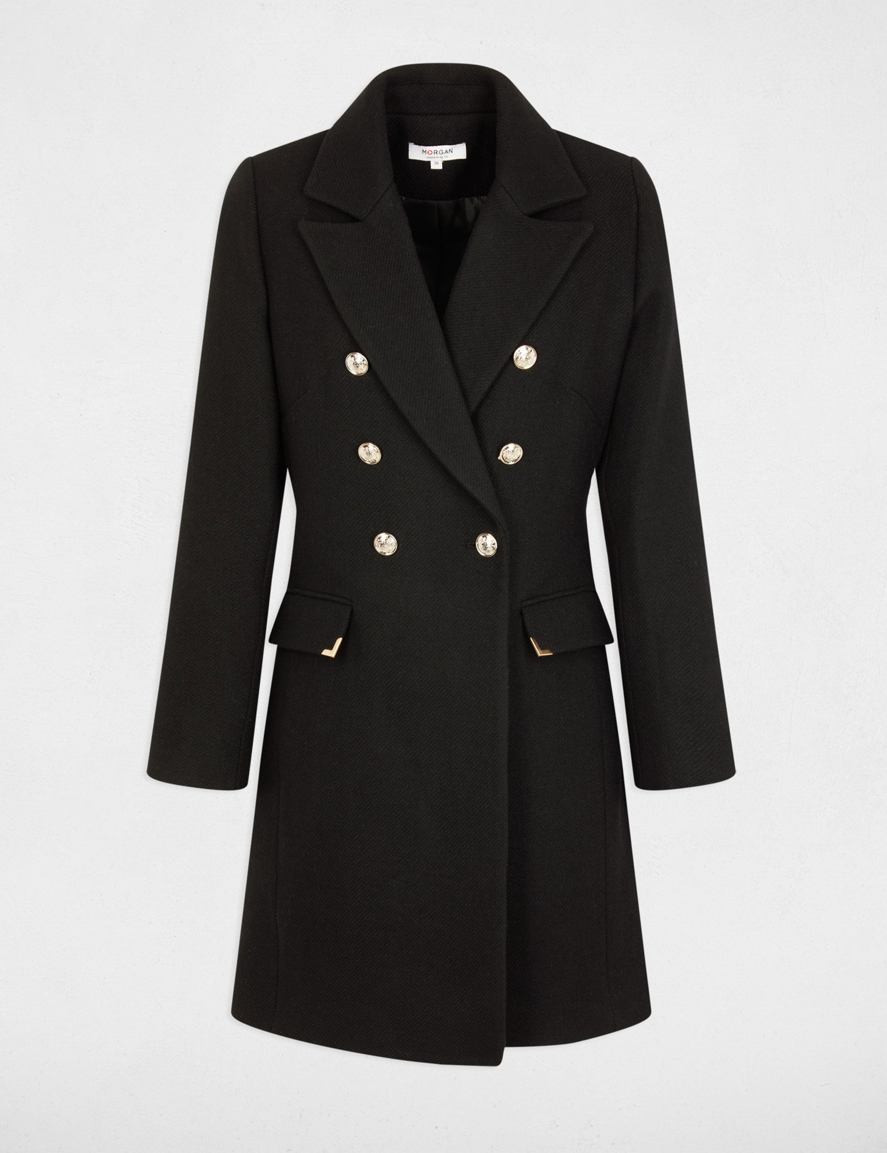 Manteau double boutonnage noir femme