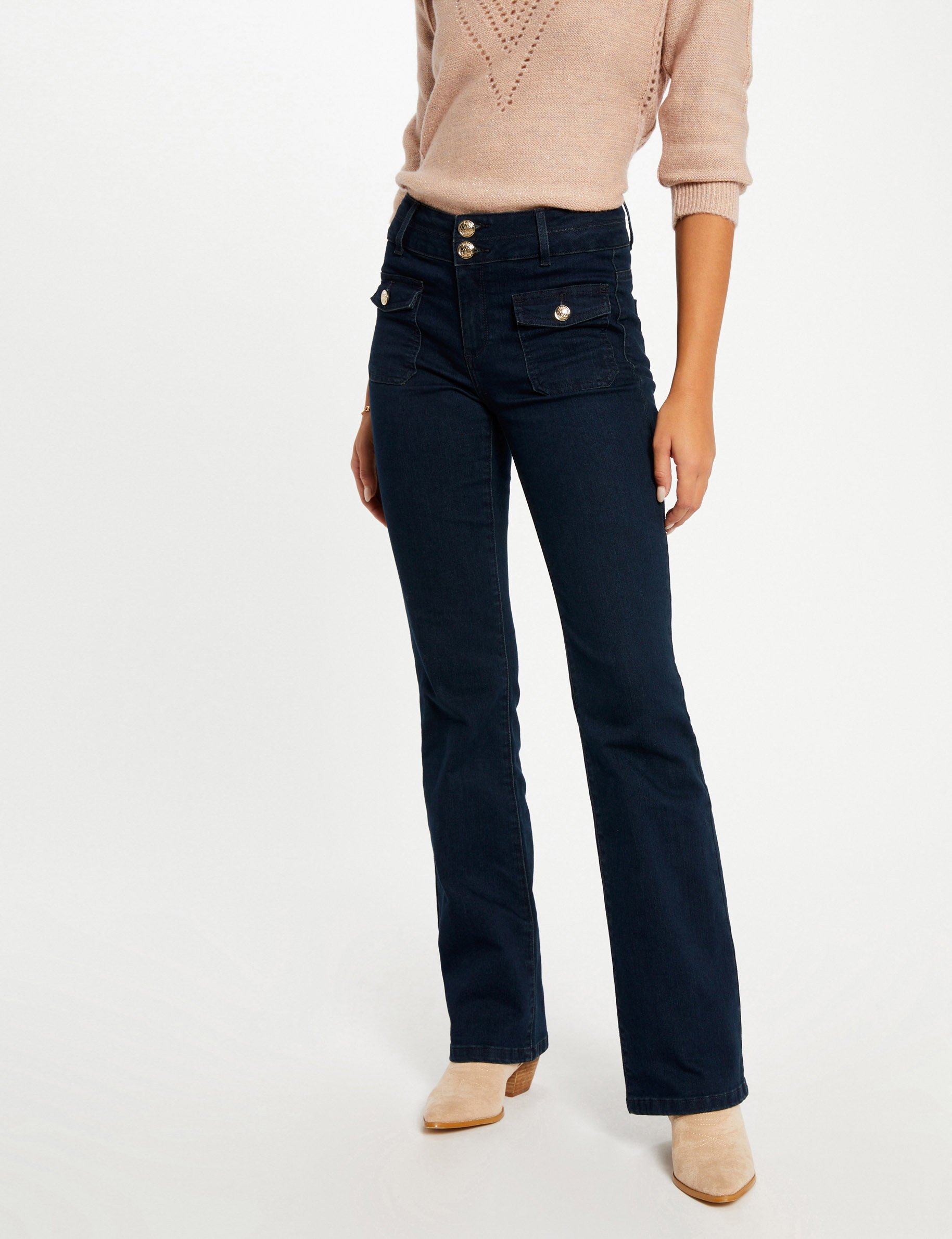 Bootcut jeans met hoge taille ruw denim vrouw