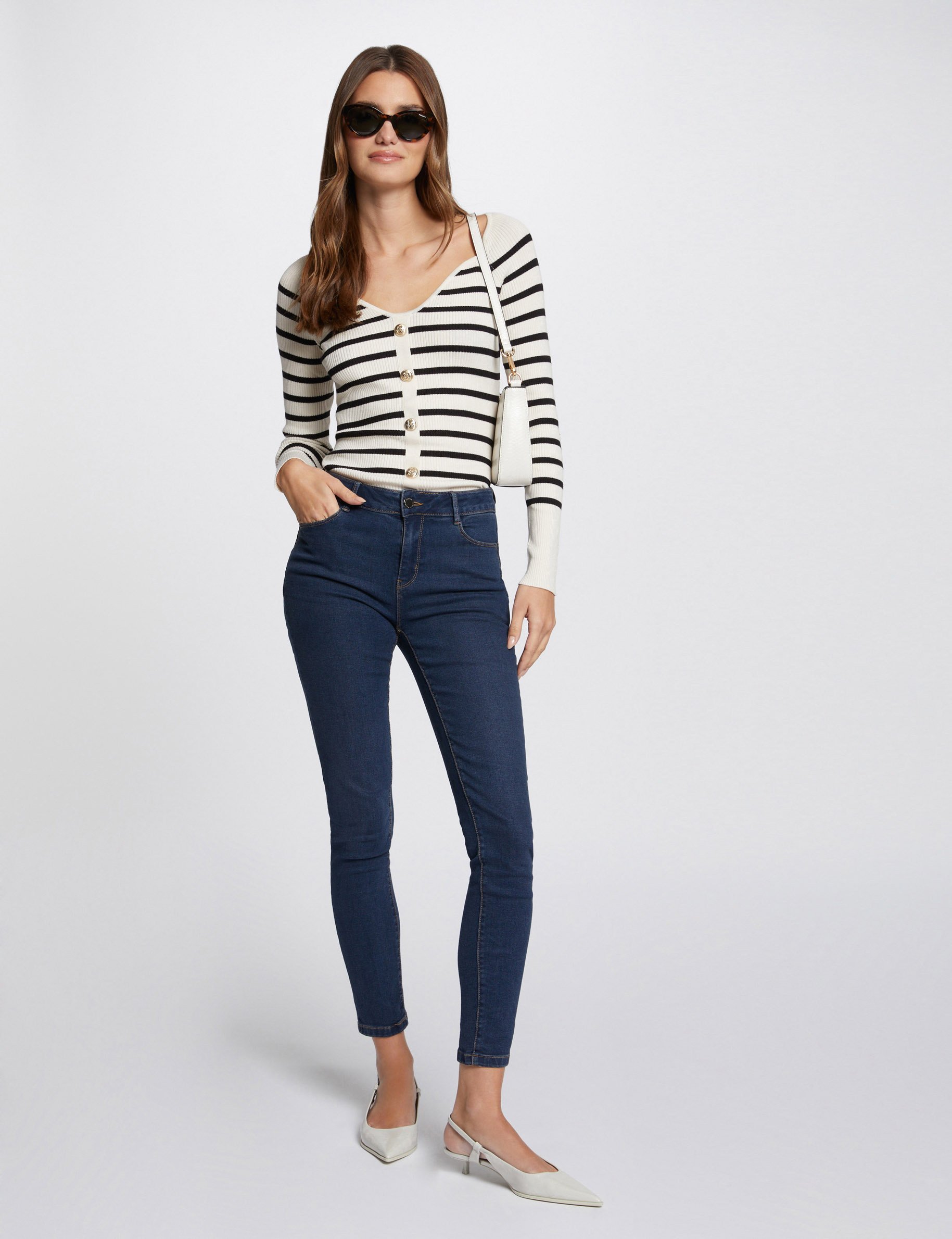 Slim fit jeans standaardmaat ruw denim vrouw