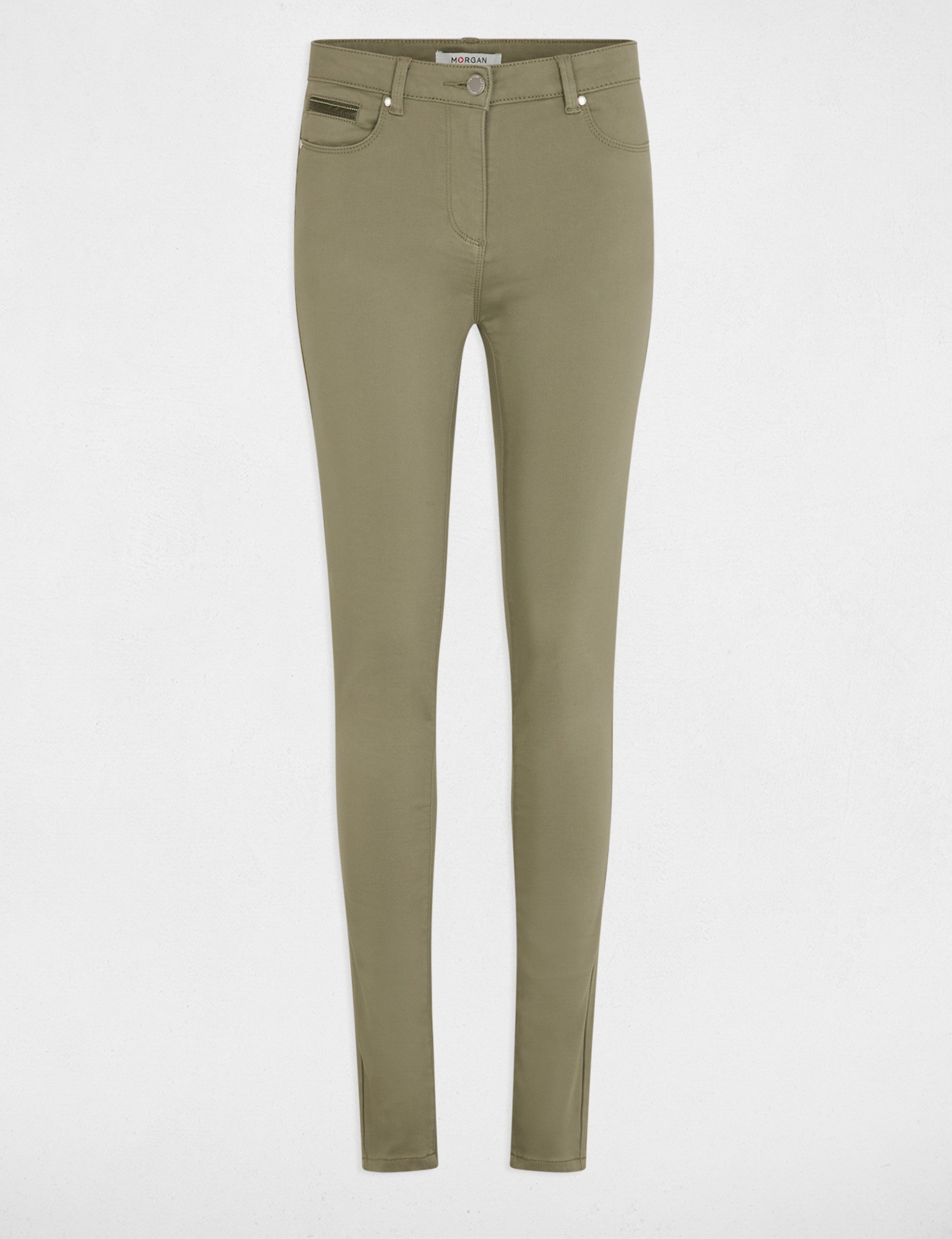 Pantalon slim taille standard vert kaki femme