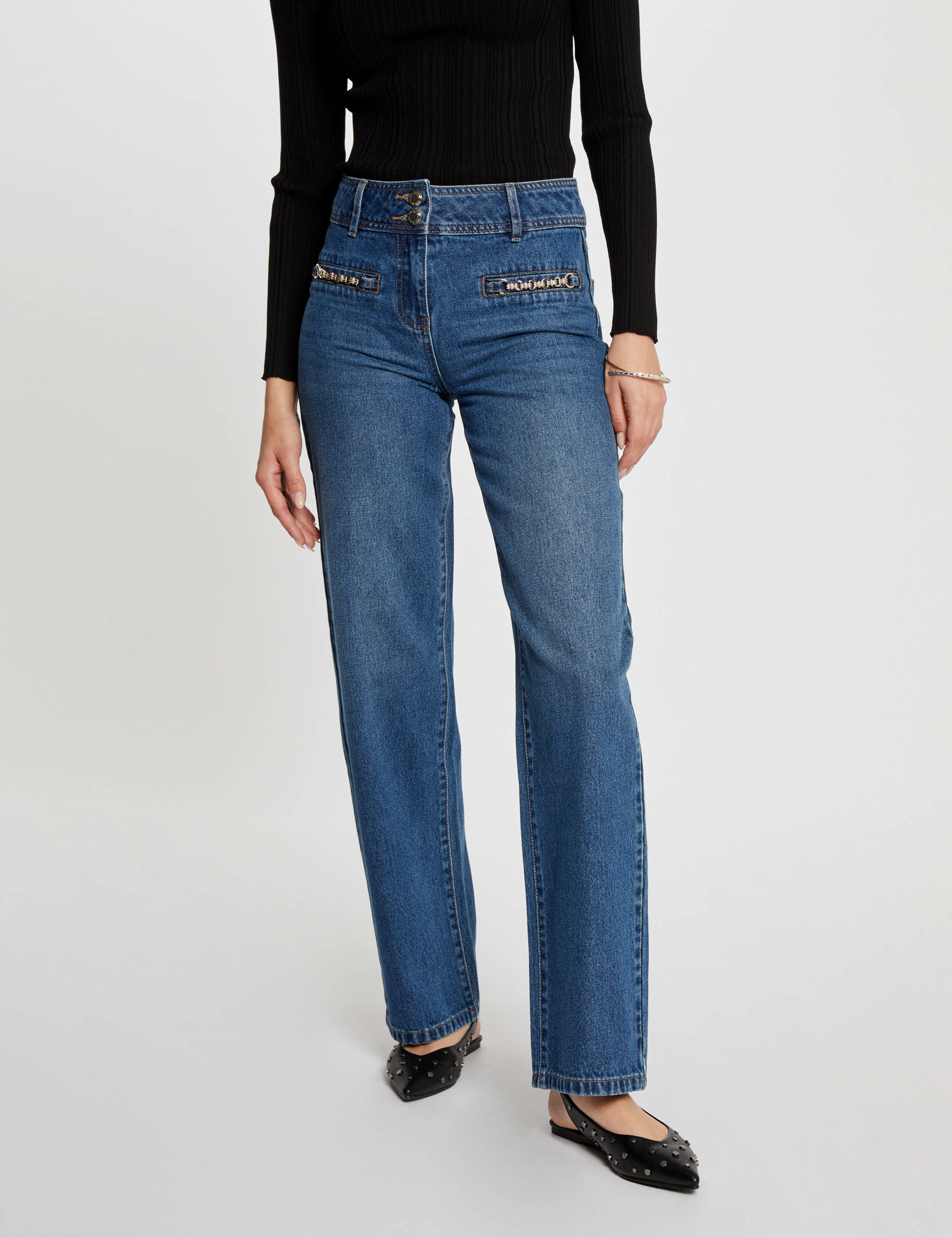 Jeans large détails chaînes jean stone femme