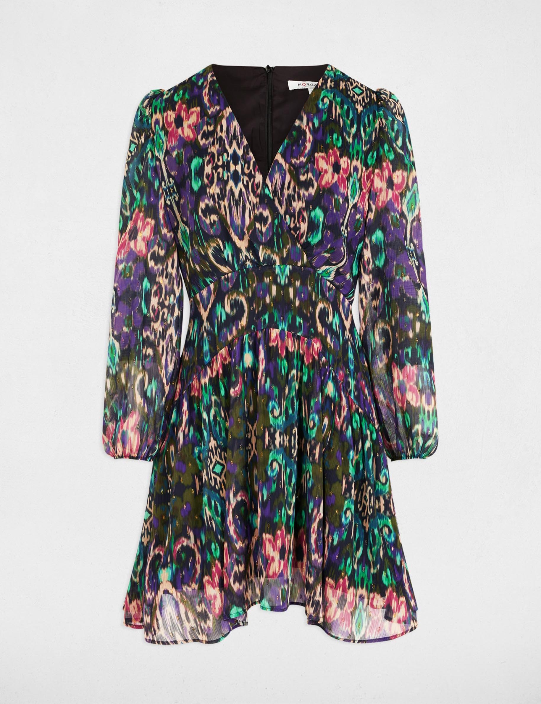 Robe courte évasée imprimée multicolore femme