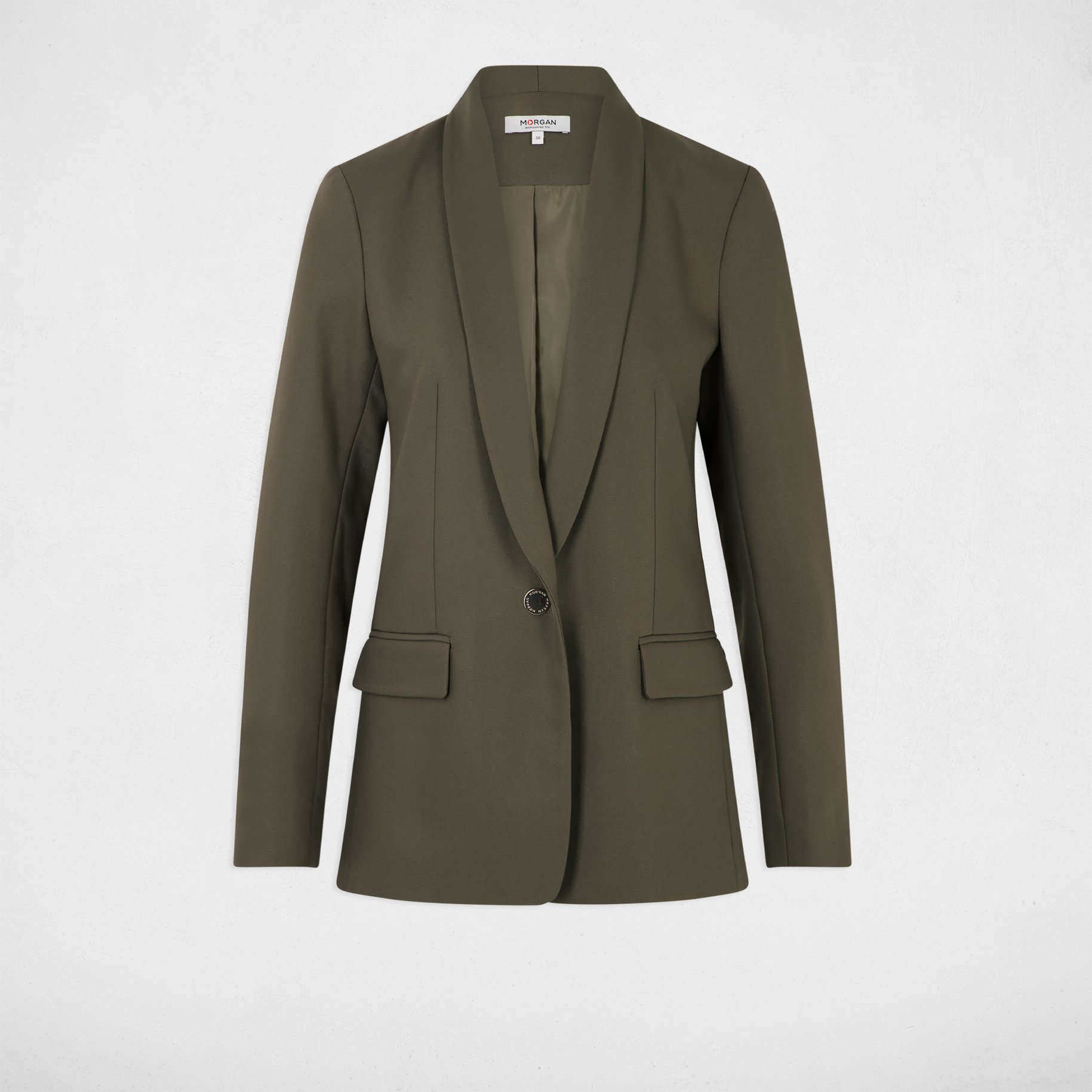 Veste courte col châle vert kaki femme