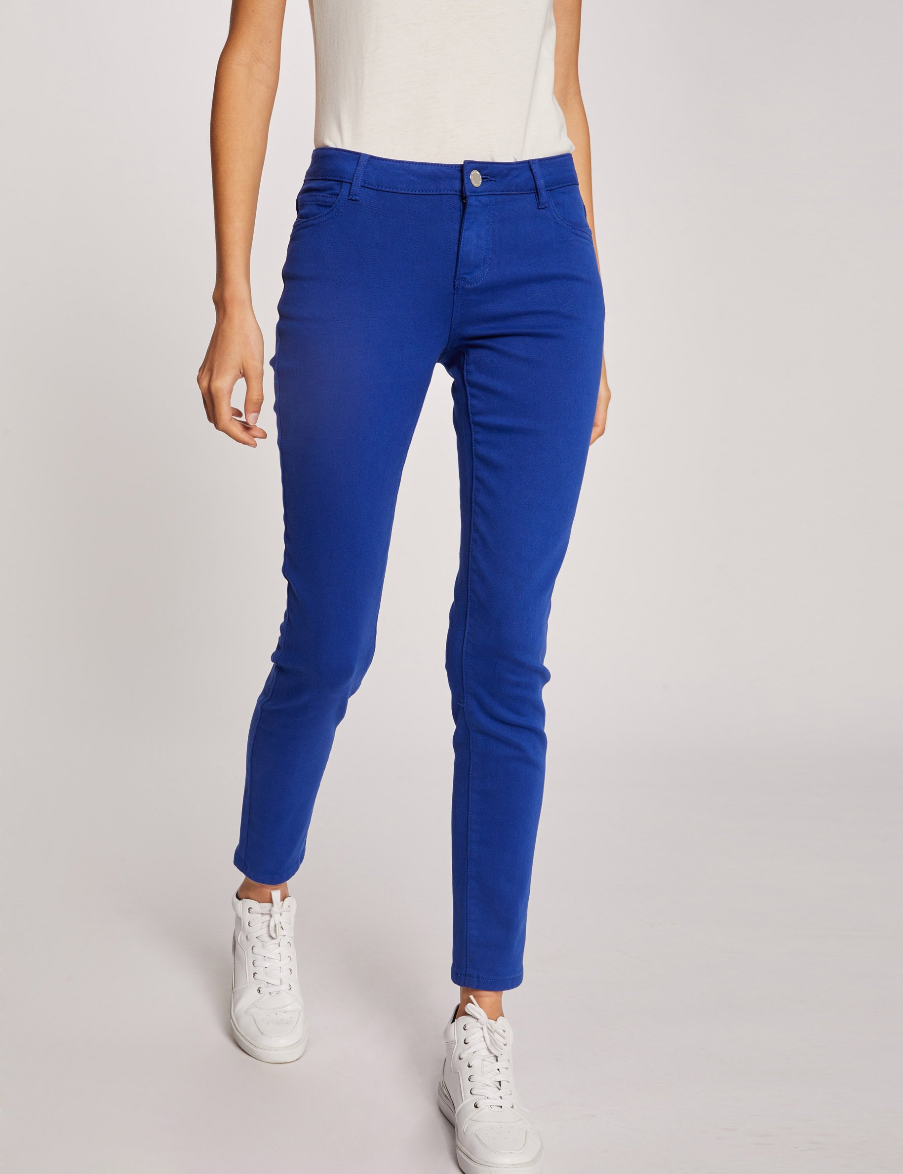 Pantalon skinny taille basse bleu electrique femme