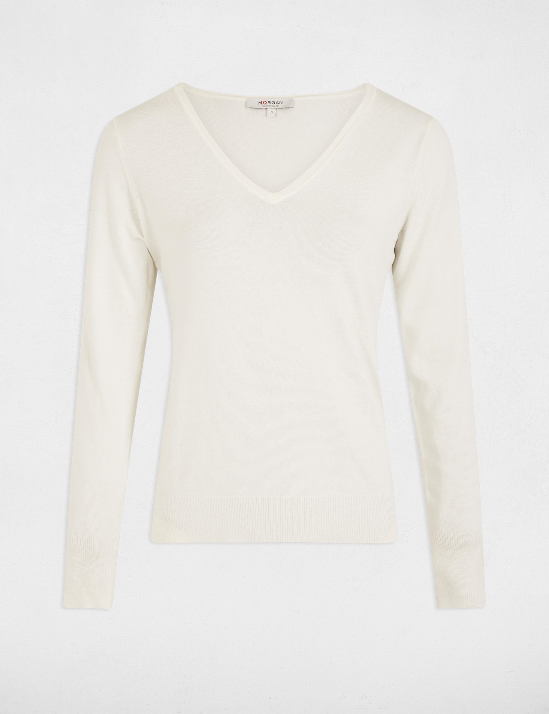 Pull col en V blanc femme