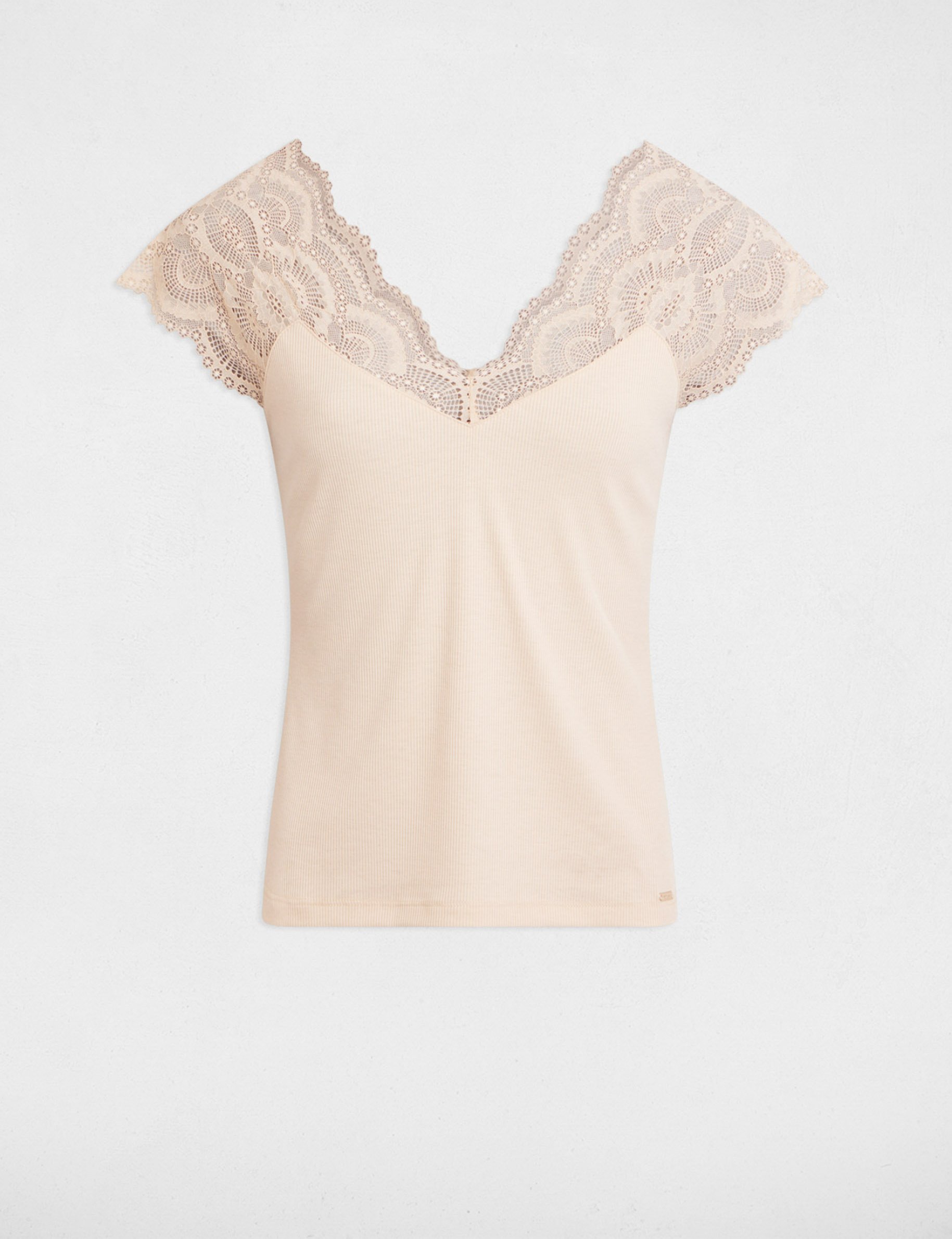 T-shirt met korte mouwen beige vrouw