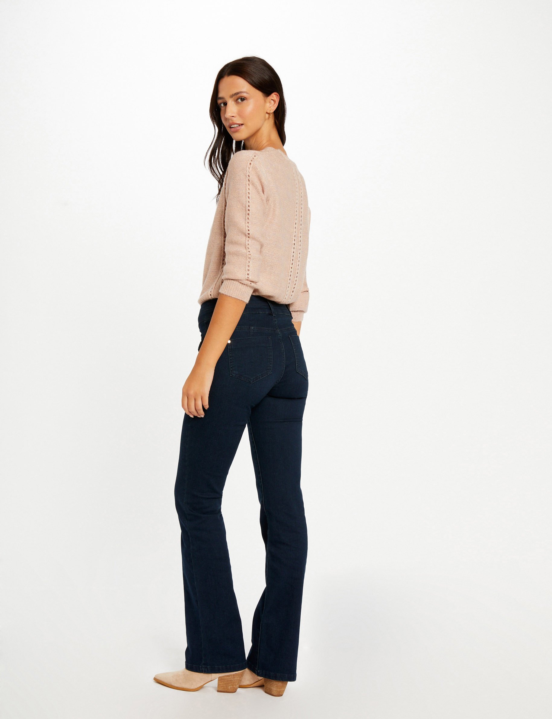 Bootcut jeans met hoge taille ruw denim vrouw