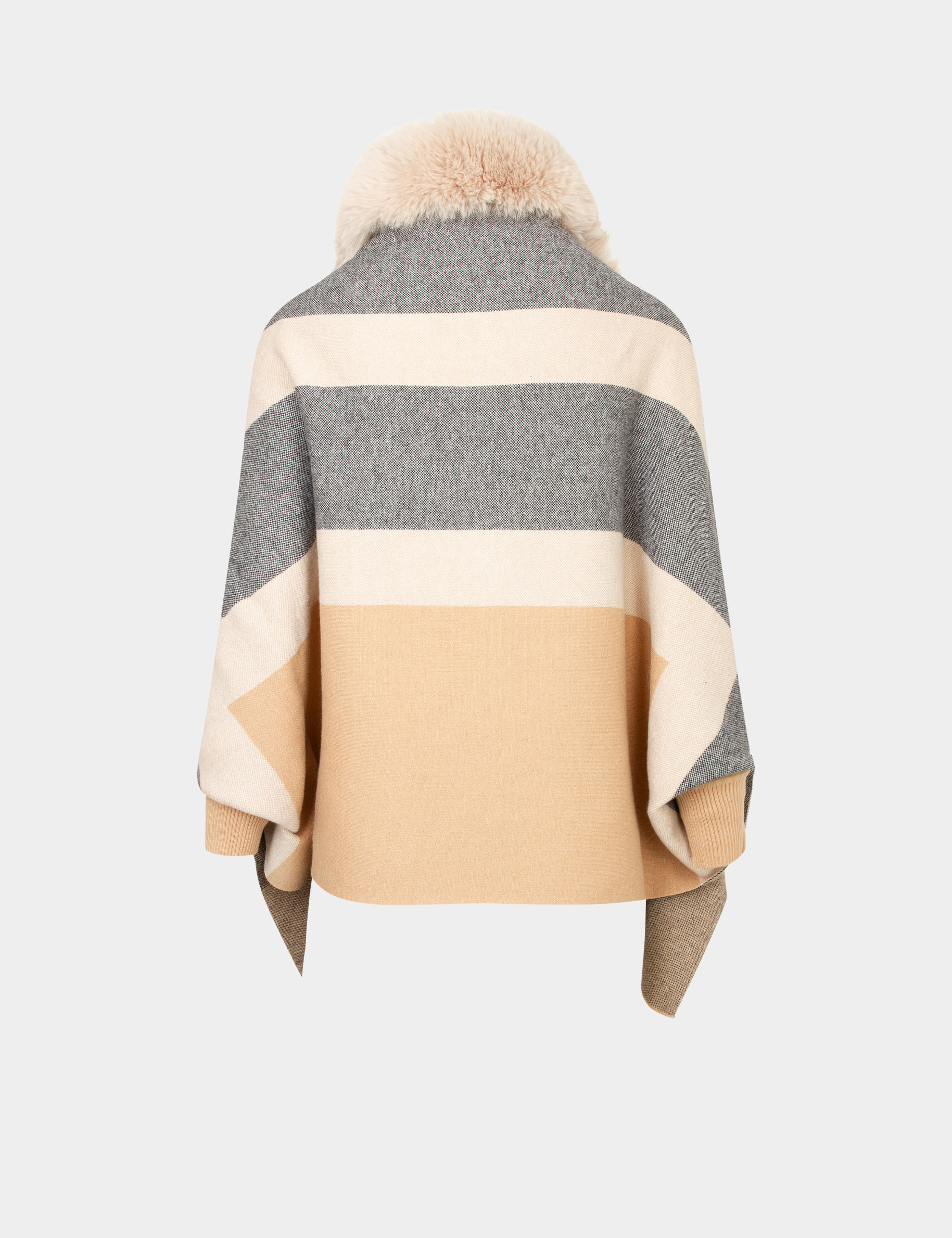 Poncho met details van imitatiebont beige vrouw