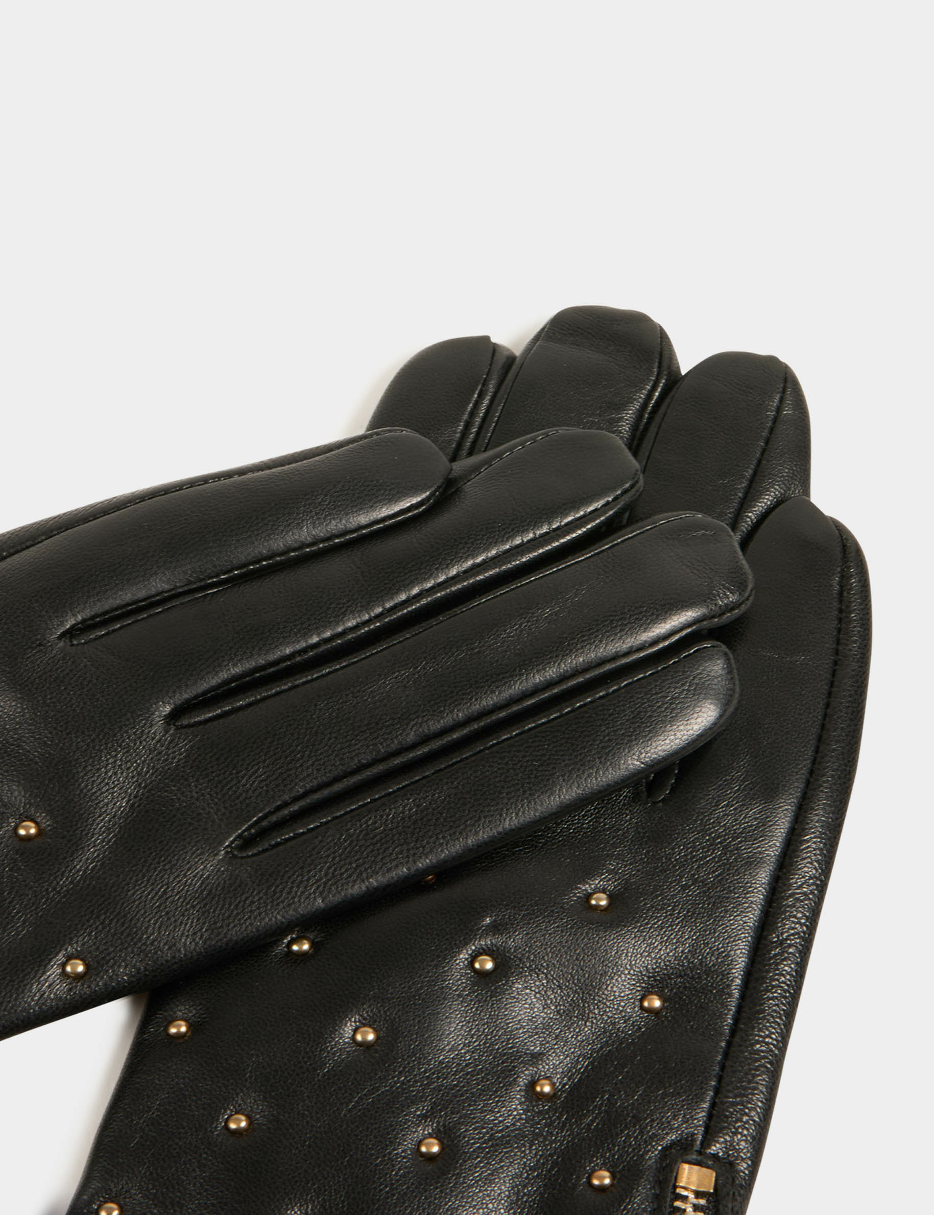 Gants en cuir avec clous noir femme