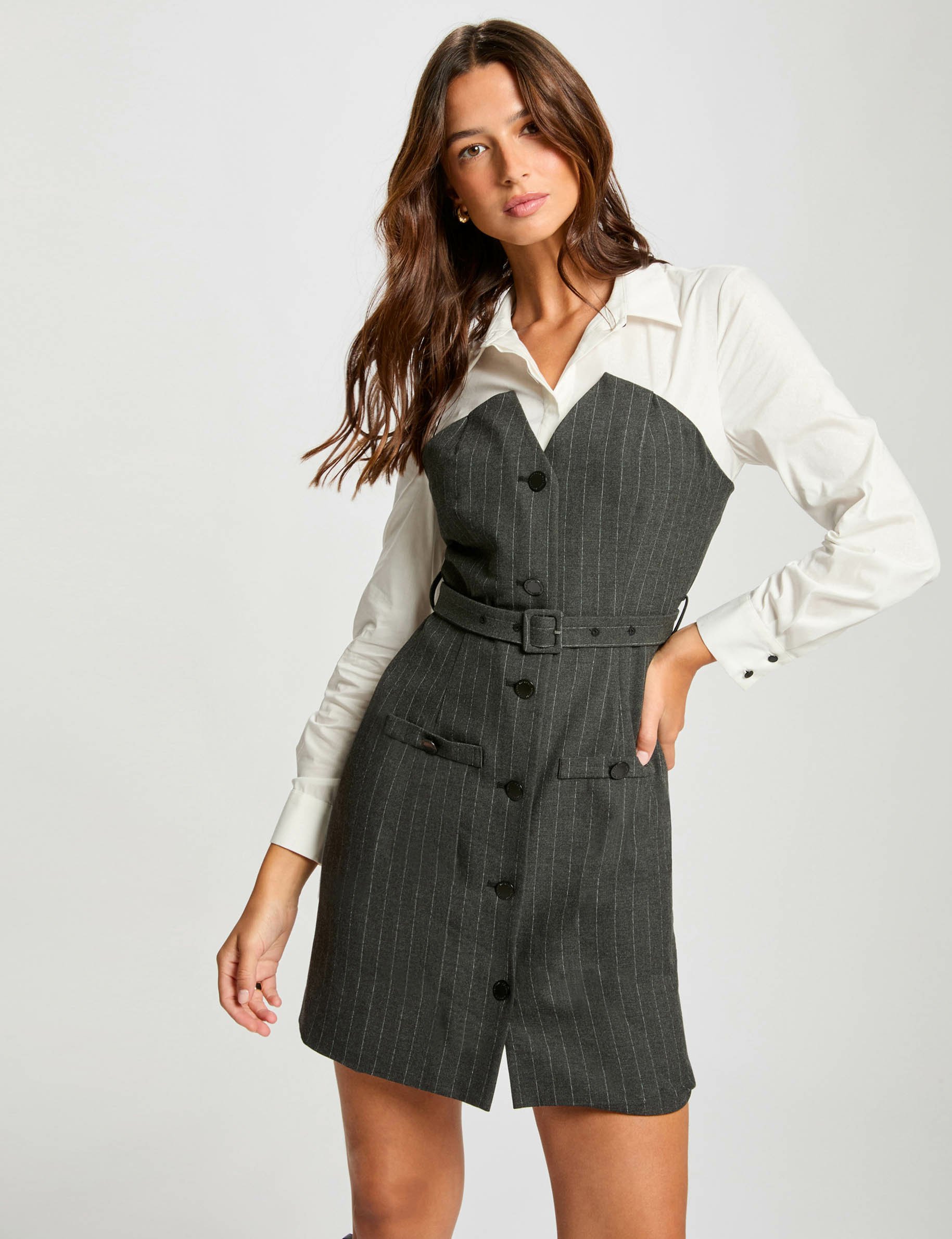 Robe courte ajustée 2-en-1 gris anthracite femme