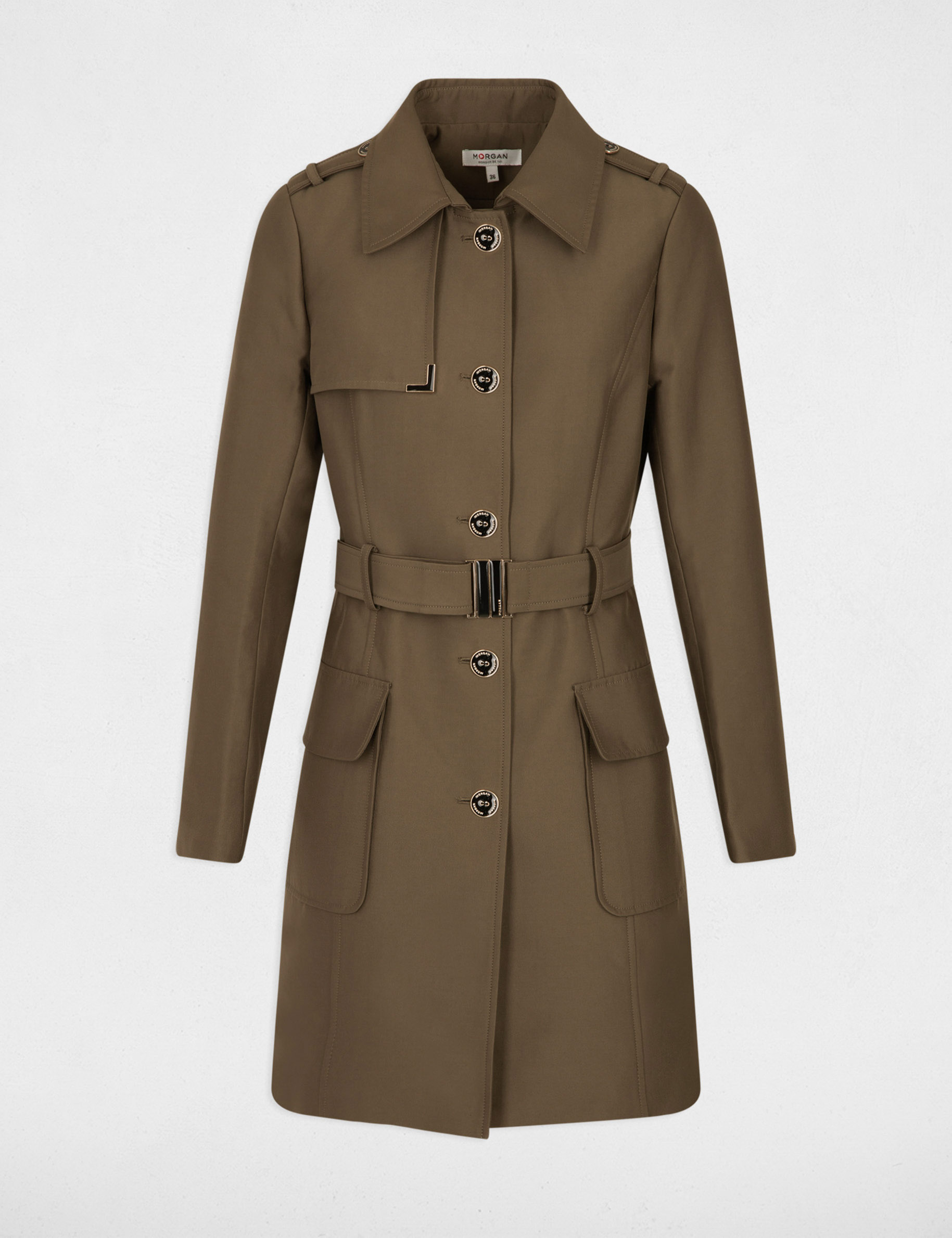 Lange trenchcoat met riem brons vrouw