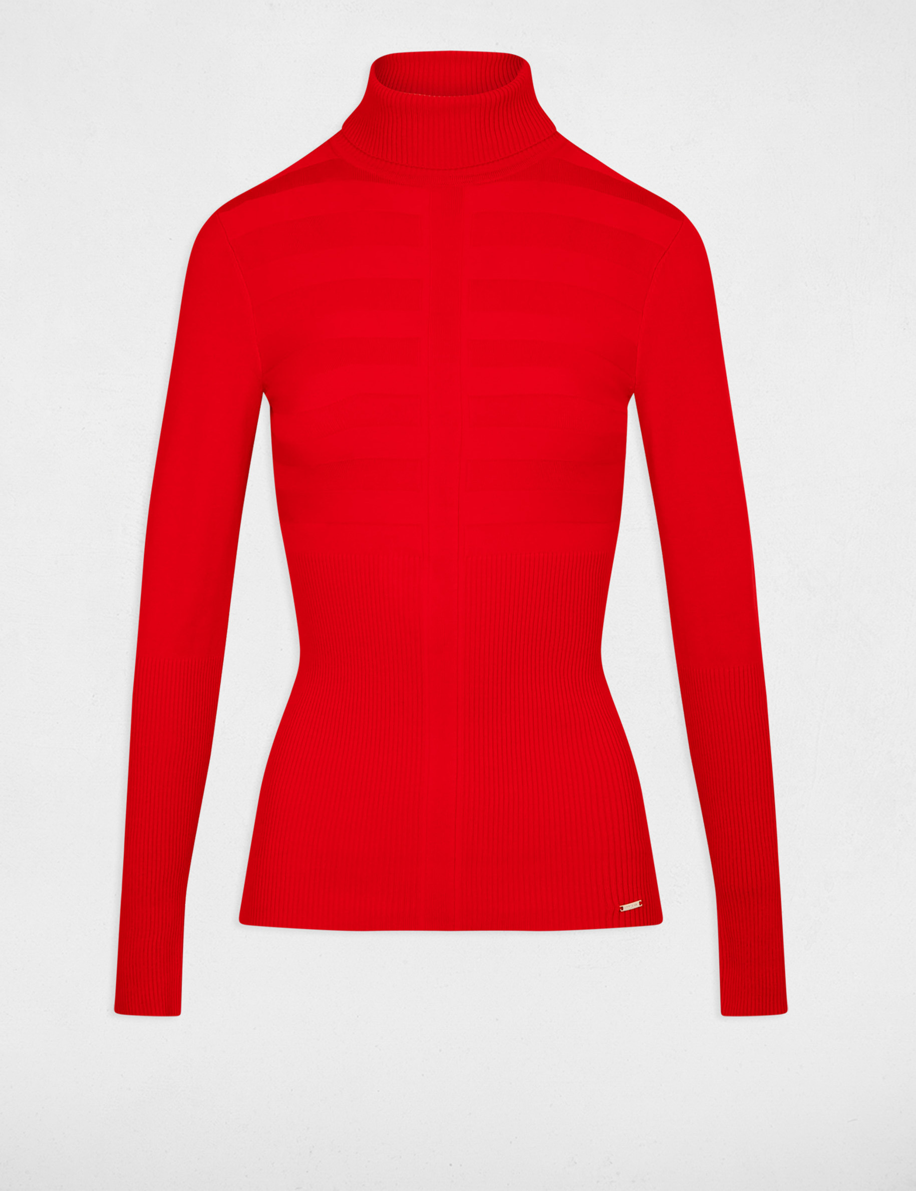 Pull manches longues col roulé rouge femme