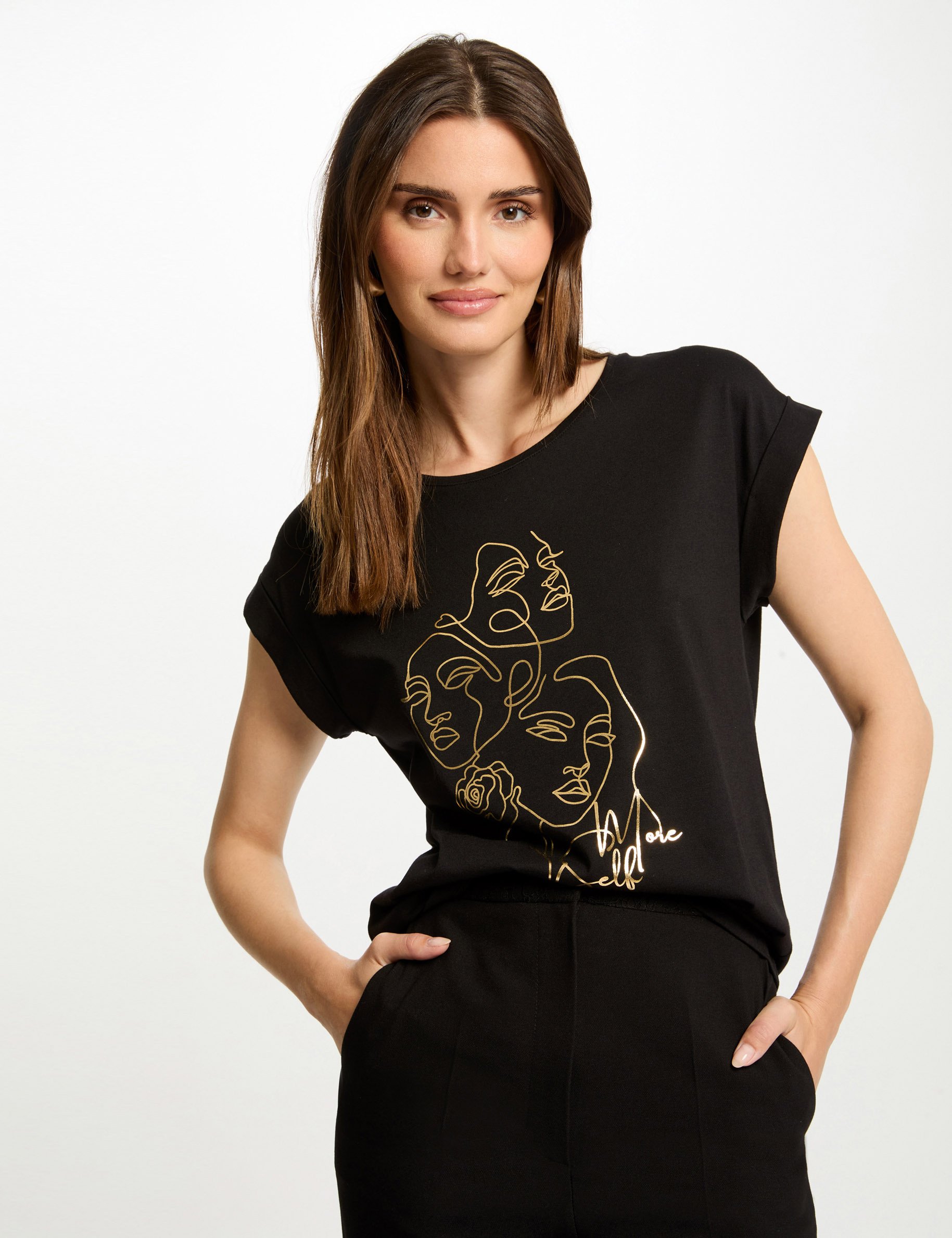 T-shirt met korte mouwen zwart vrouw