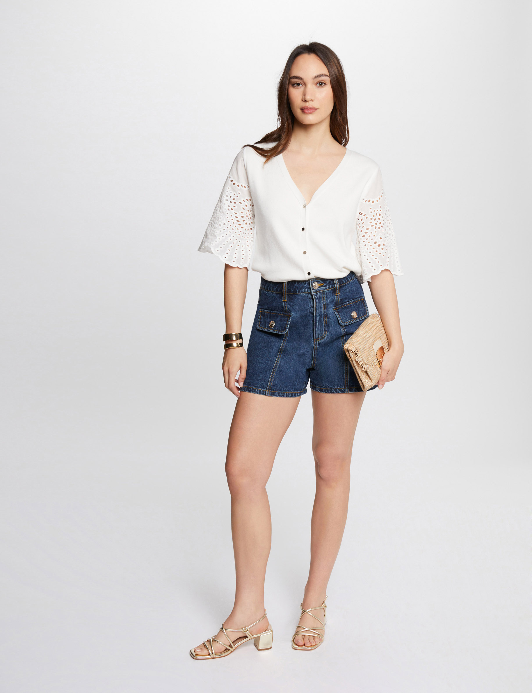 Getailleerde short hoge taille jean stone vrouw