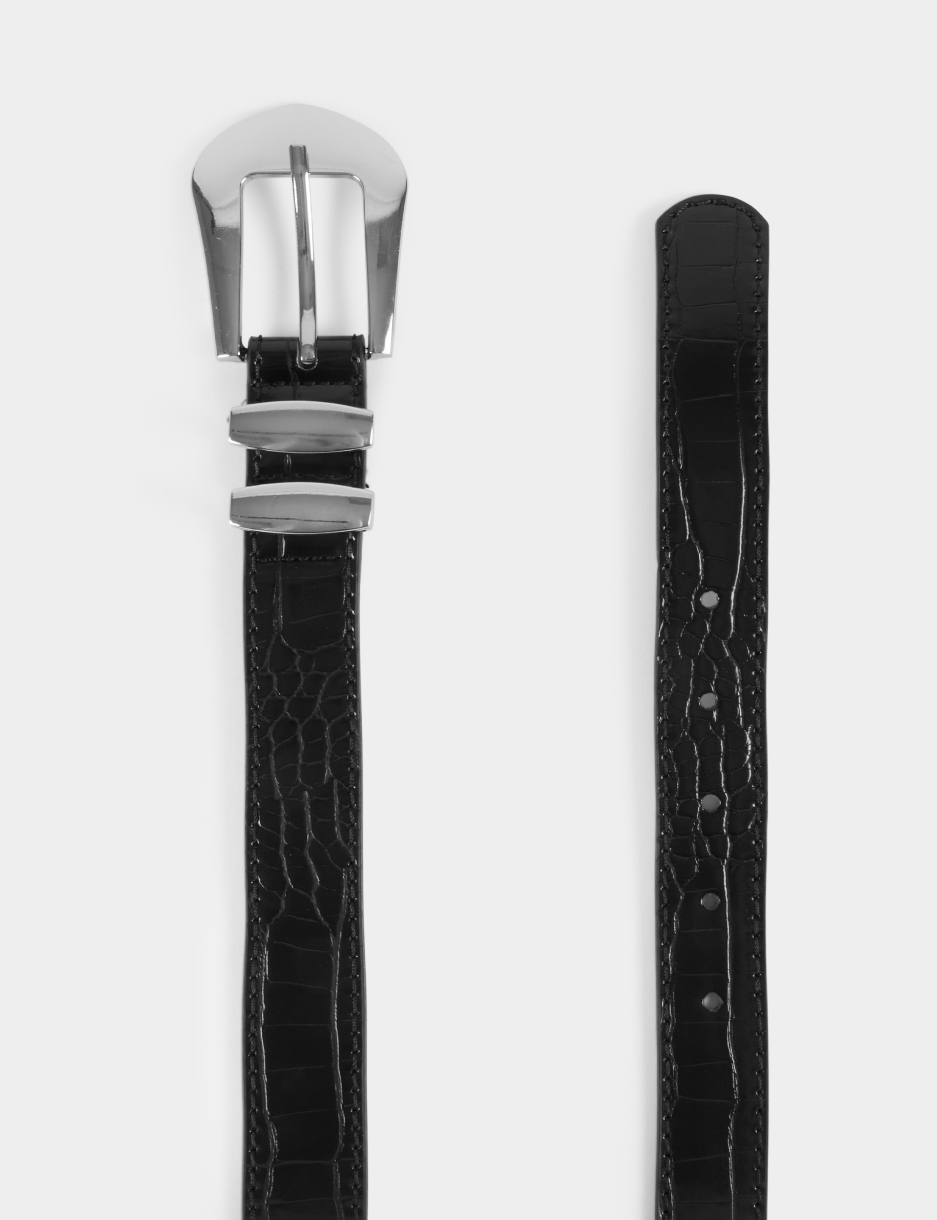 Ceinture croco double passant noir femme