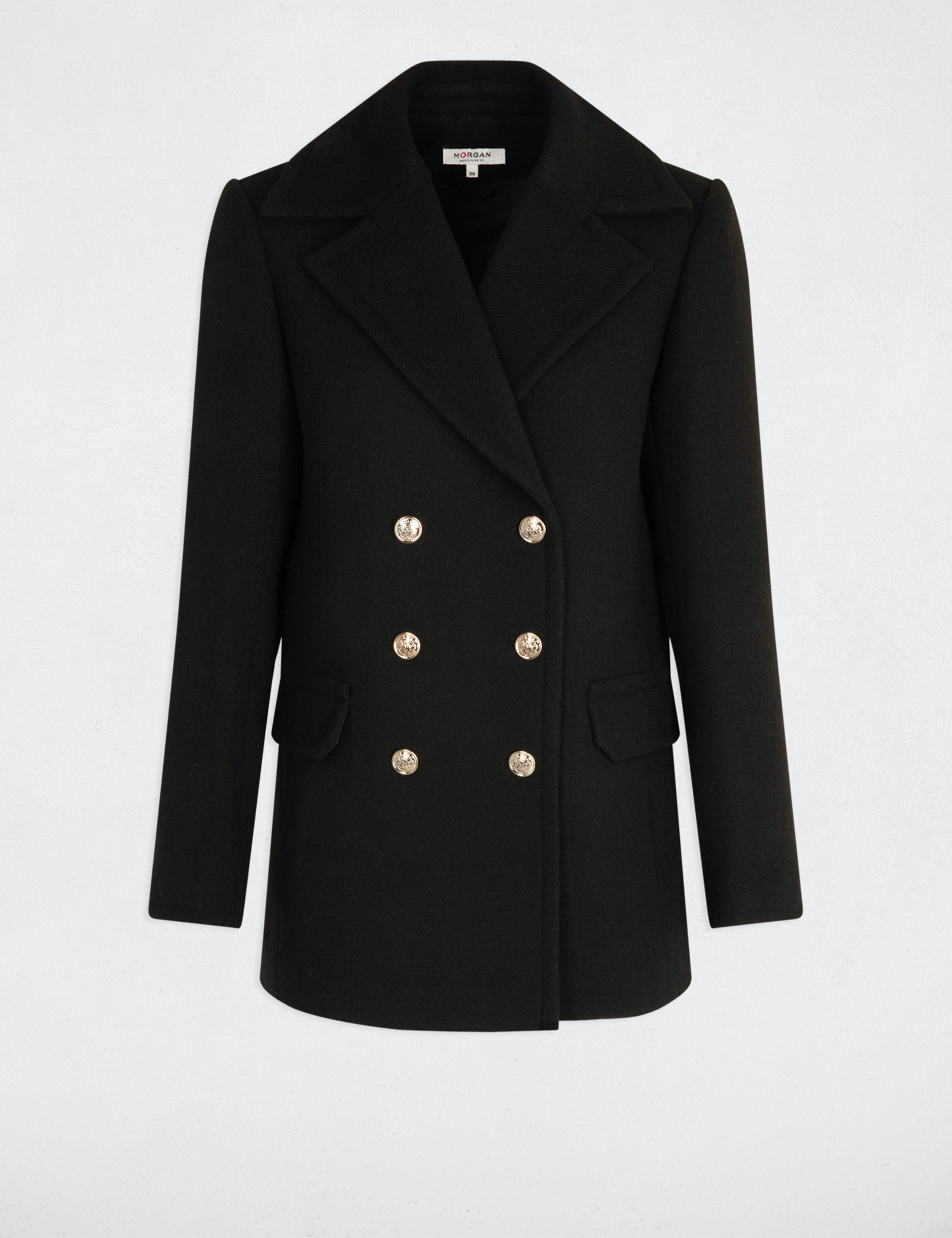 Manteau droit avec boutons noir femme