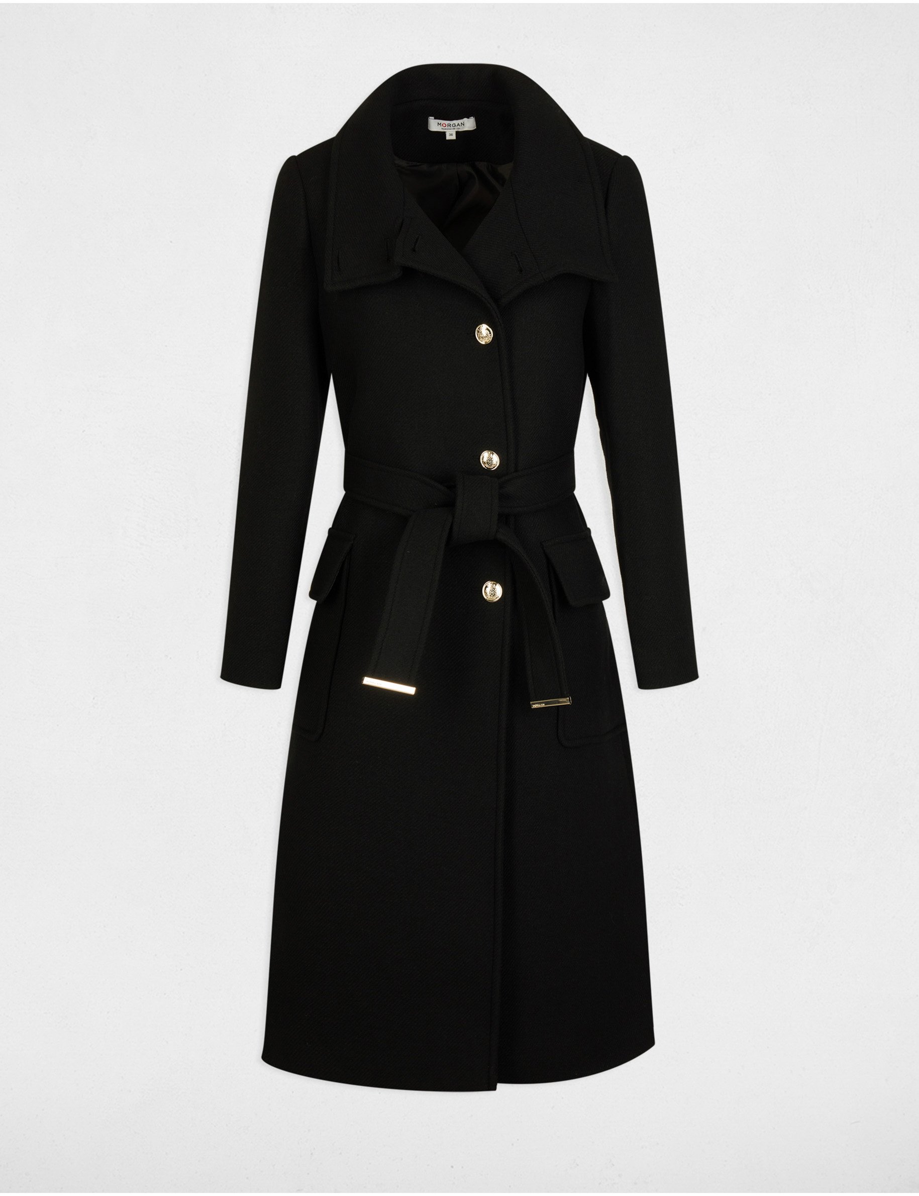 Manteau long ceinturé noir femme