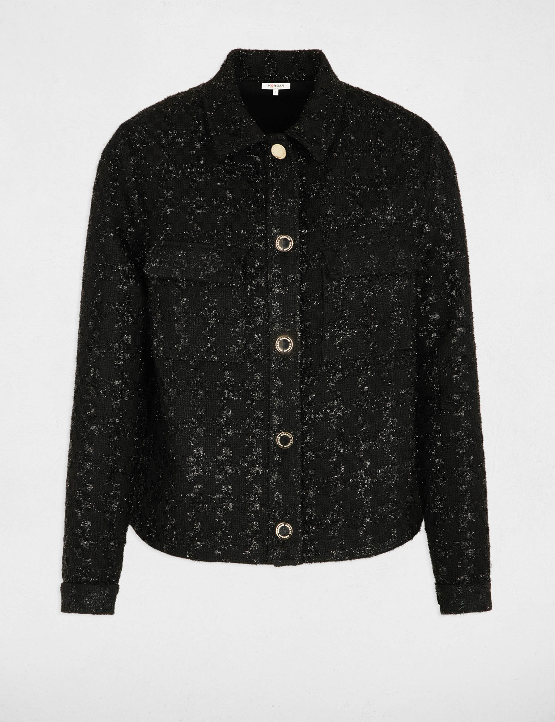 Veste tweed boutonnée noir femme