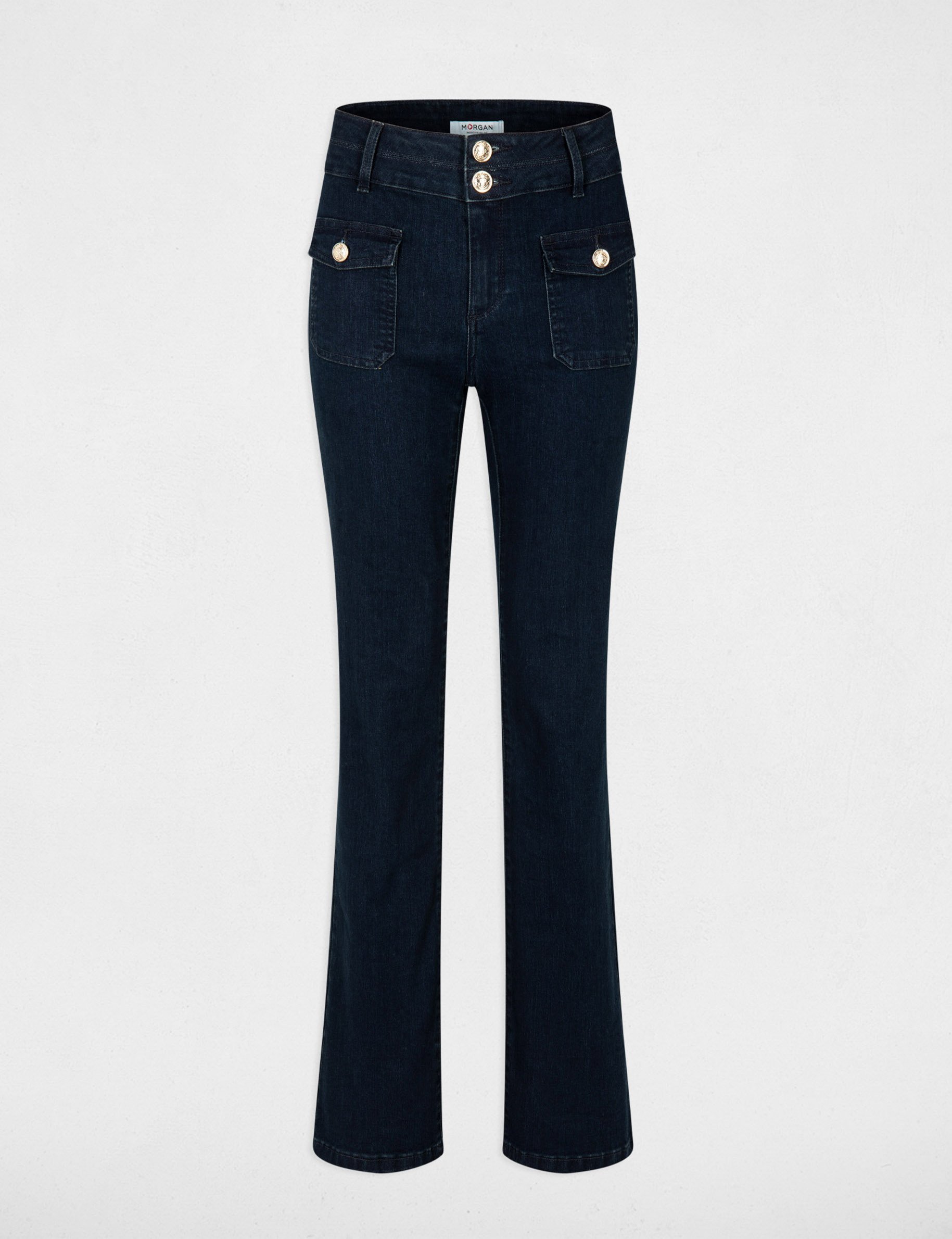 Bootcut jeans met hoge taille ruw denim vrouw