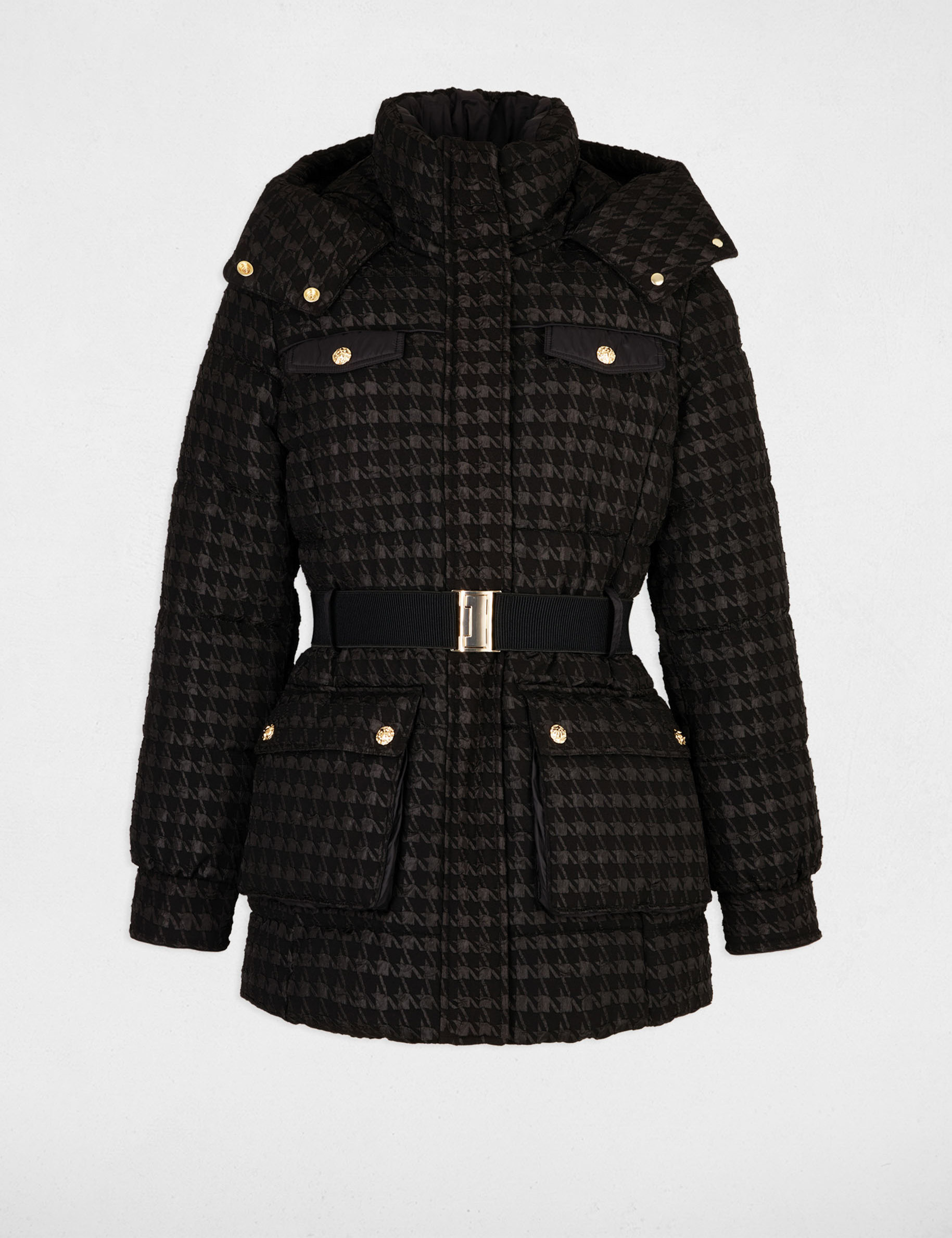 Gewatteerd jack met houndstooth print zwart vrouw