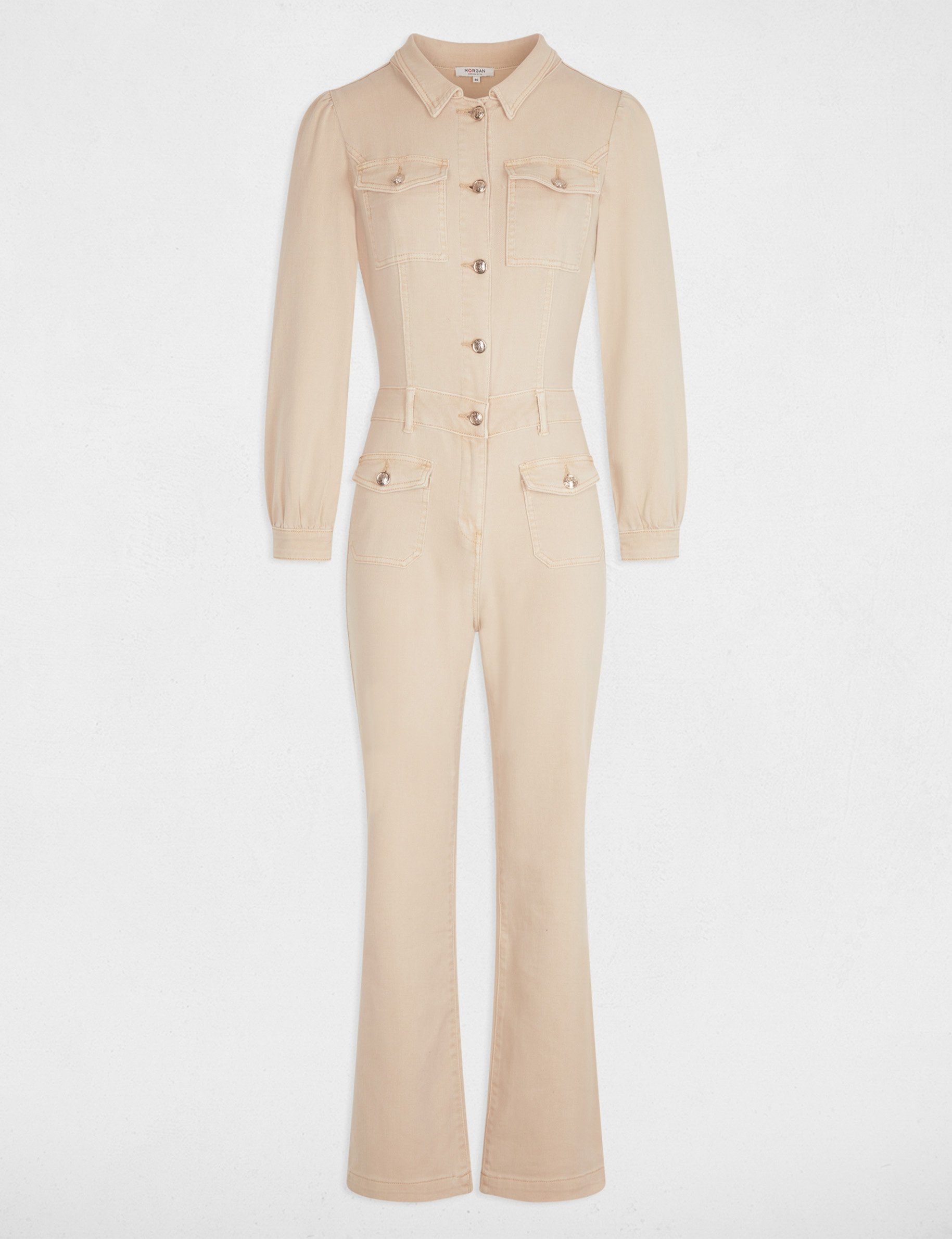 Lange jumpsuit van denim marron clair vrouw