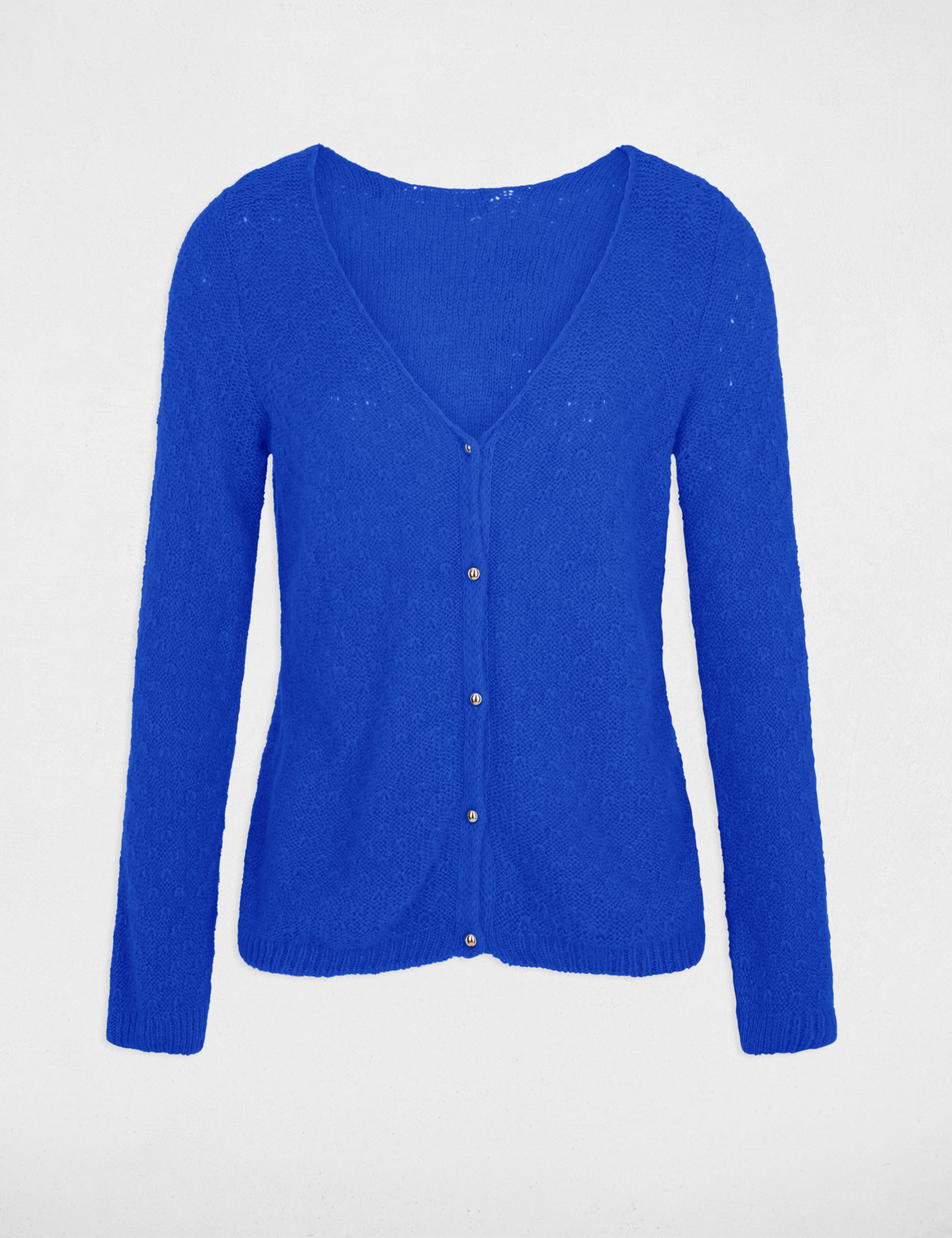 Gilet manches longues col en V bleu electrique femme