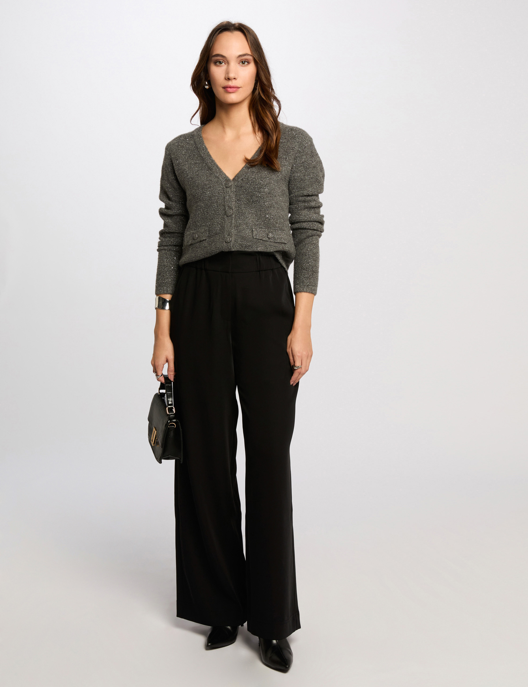 Pantalon large à fronces noir femme