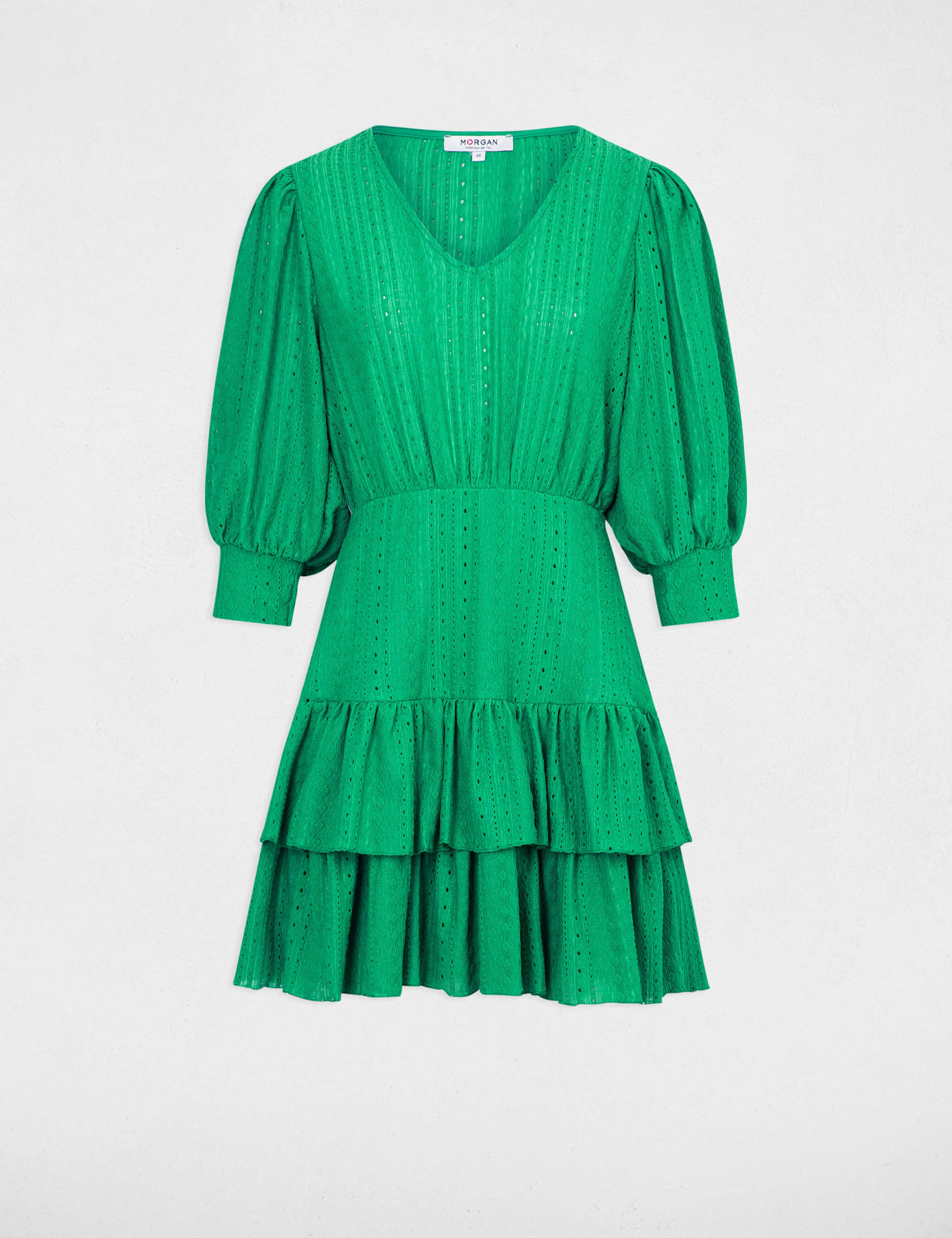 Robe courte évasée brodée vert femme