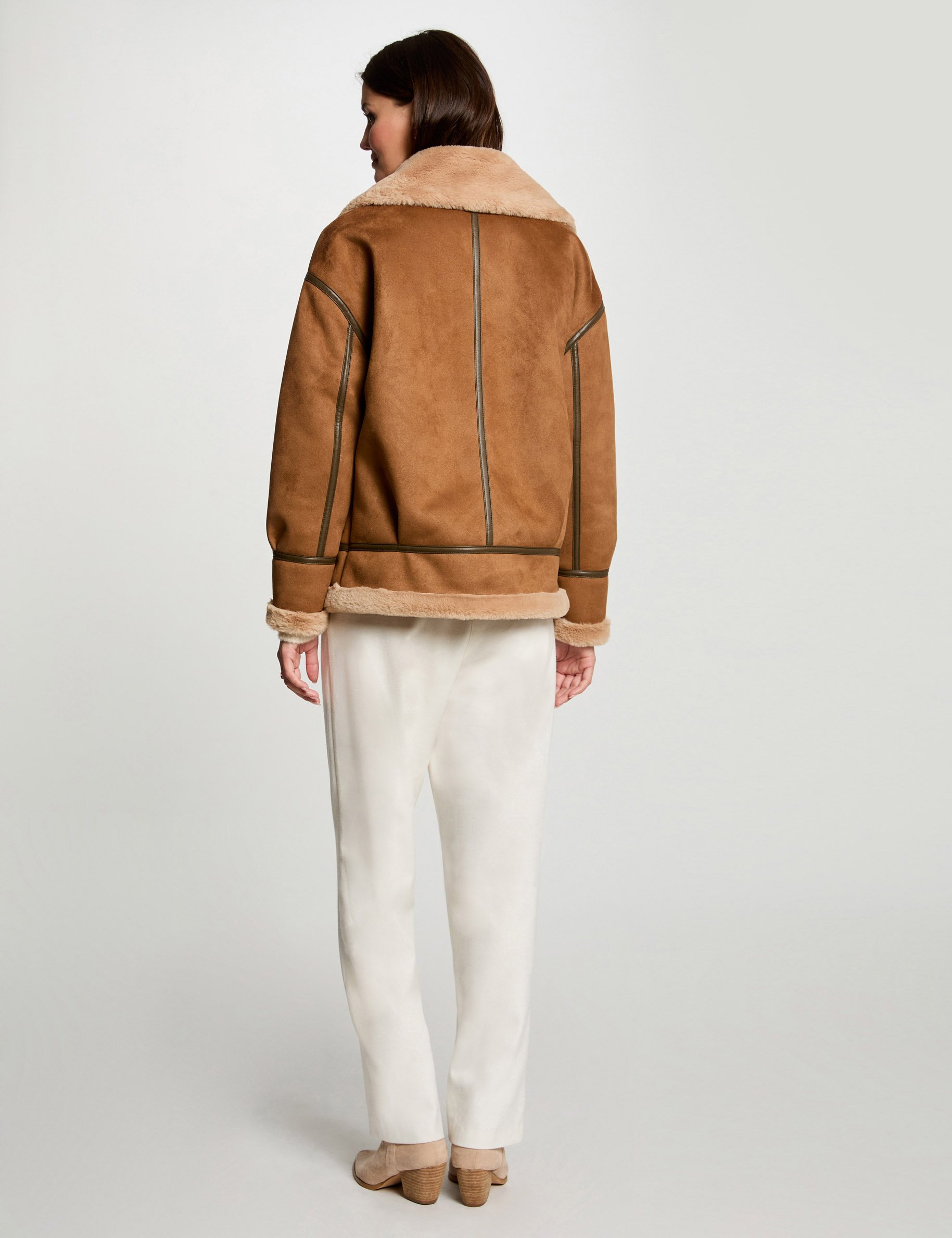 Blouson suédine zippé caramel femme