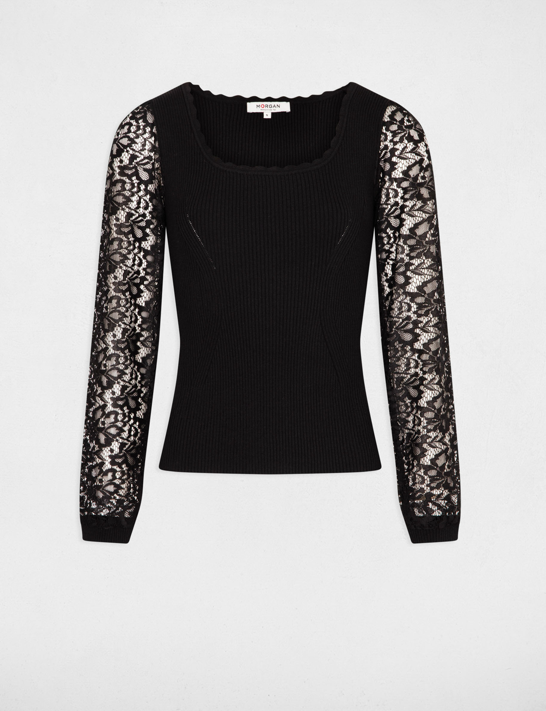 Pull manches en dentelle noir femme