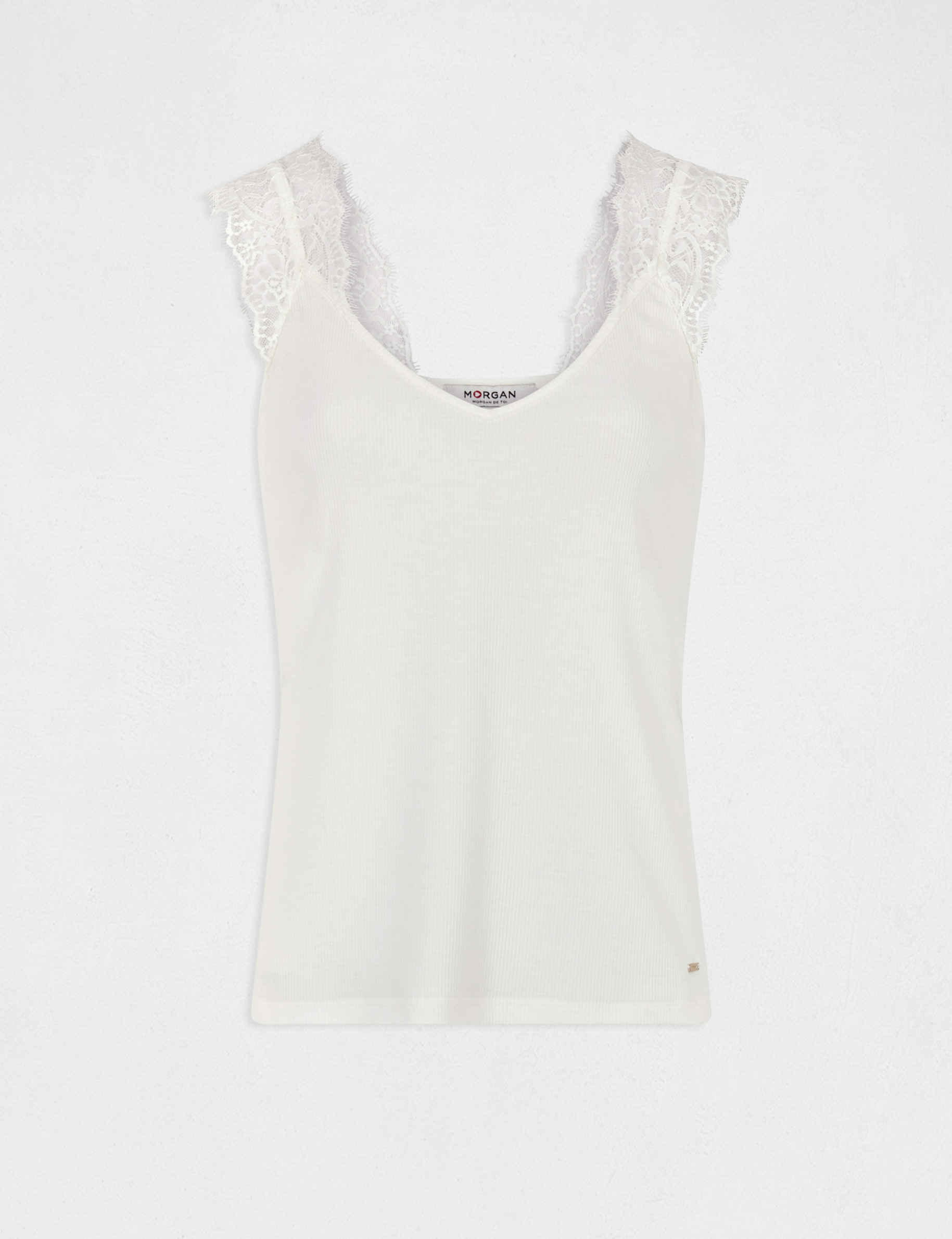 Tanktop met brede kanten bandjes ecru vrouw