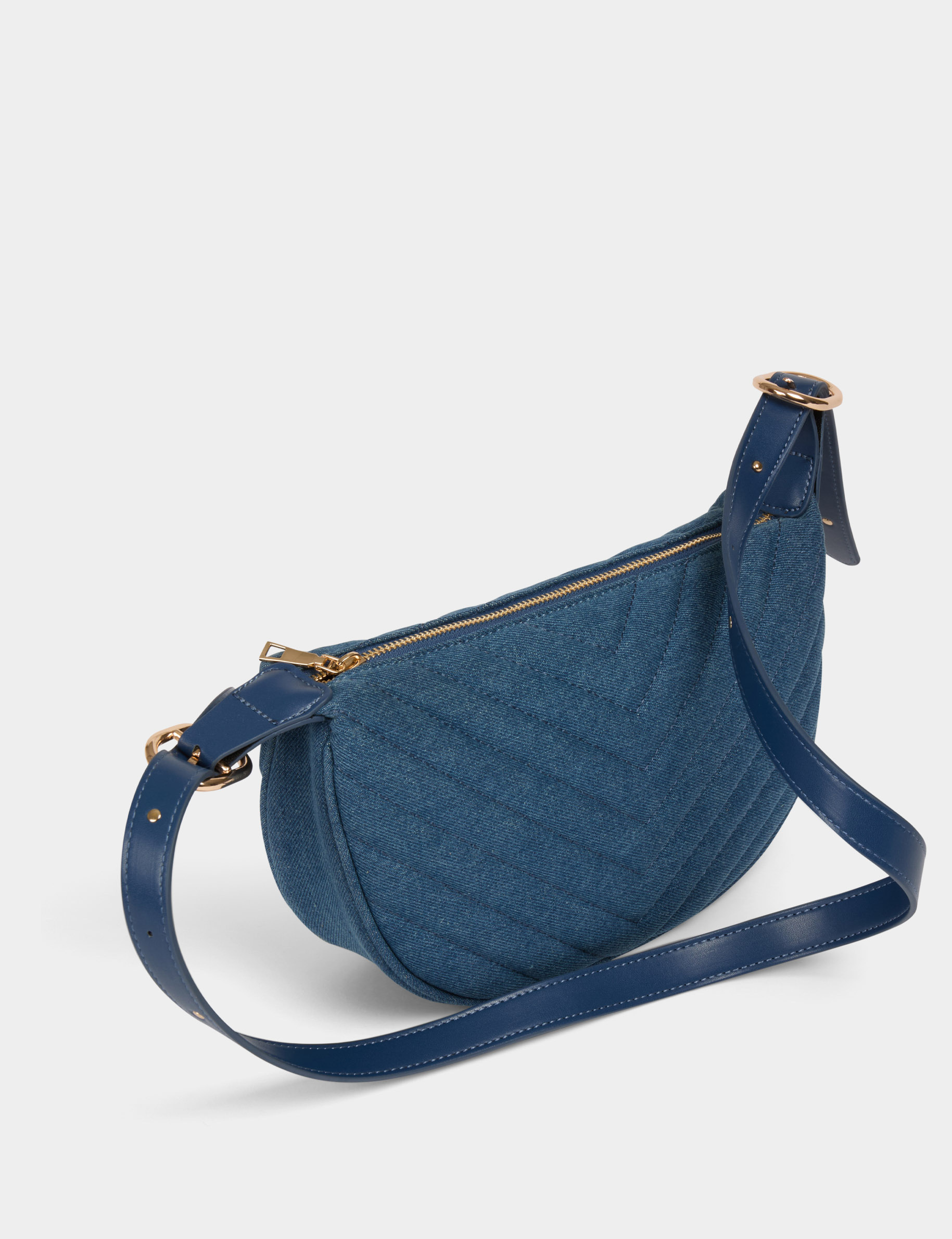 Sac demi-lune matelassé denim stone femme