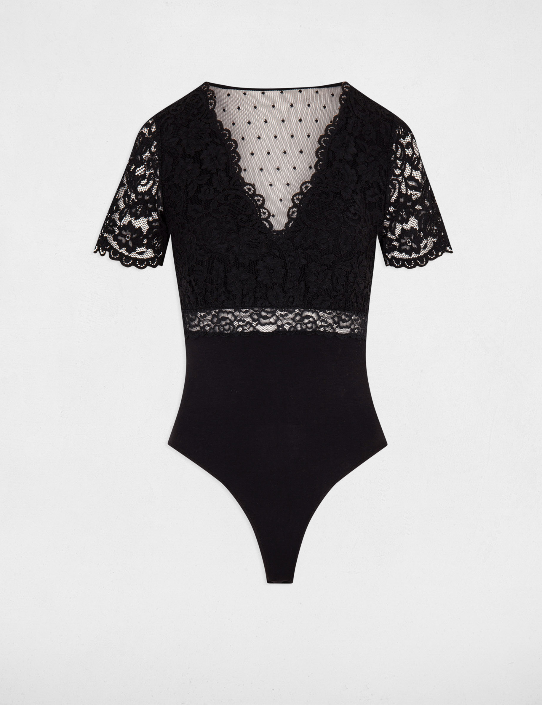 Body manches courtes dentelle noir femme