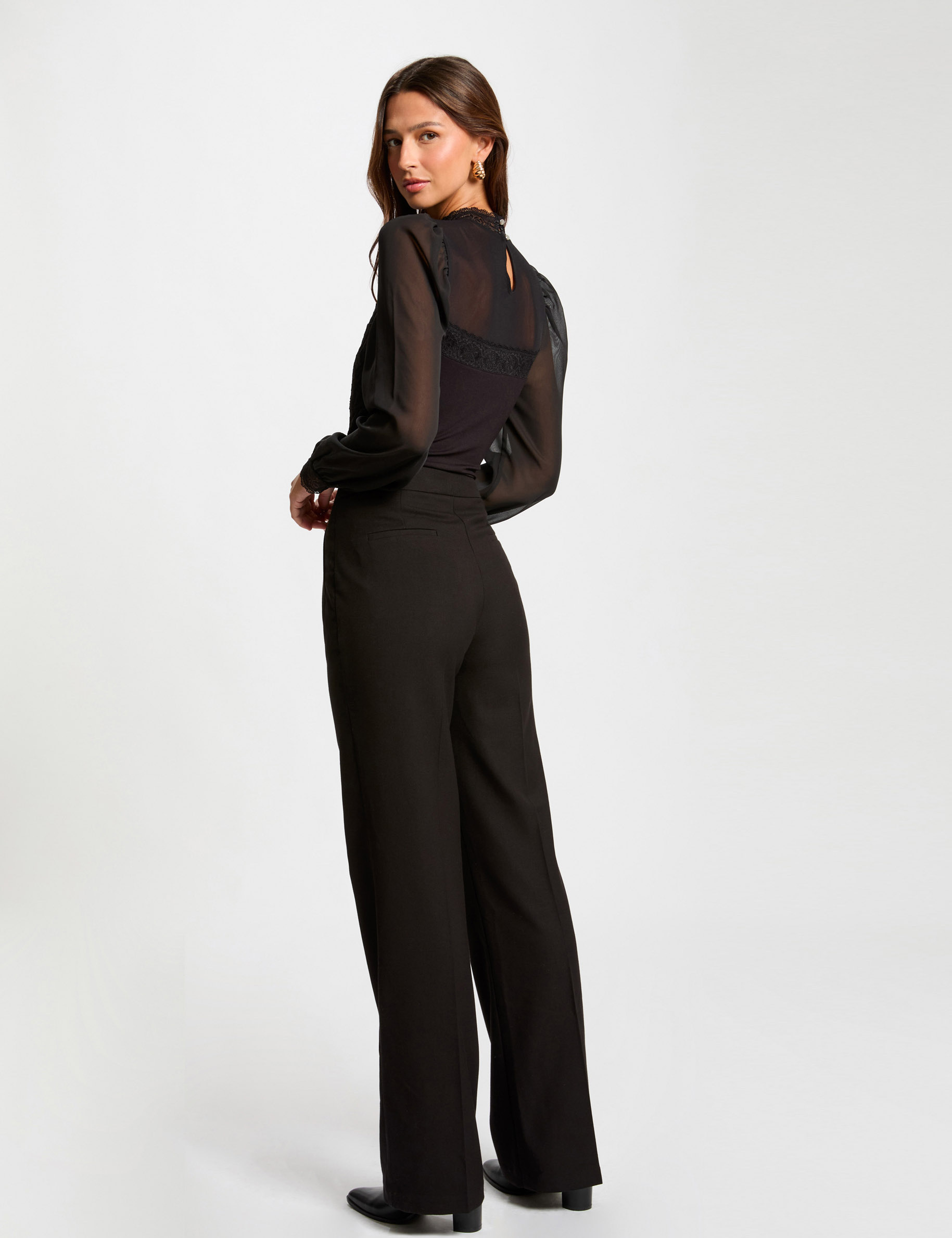 Pantalon flare à pinces noir femme