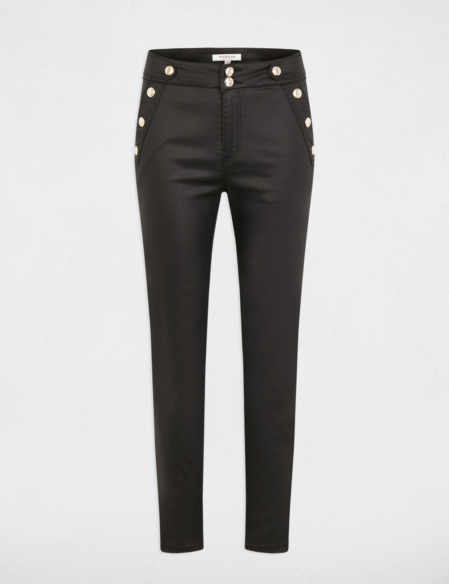 Pantalon ajusté enduit noir femme