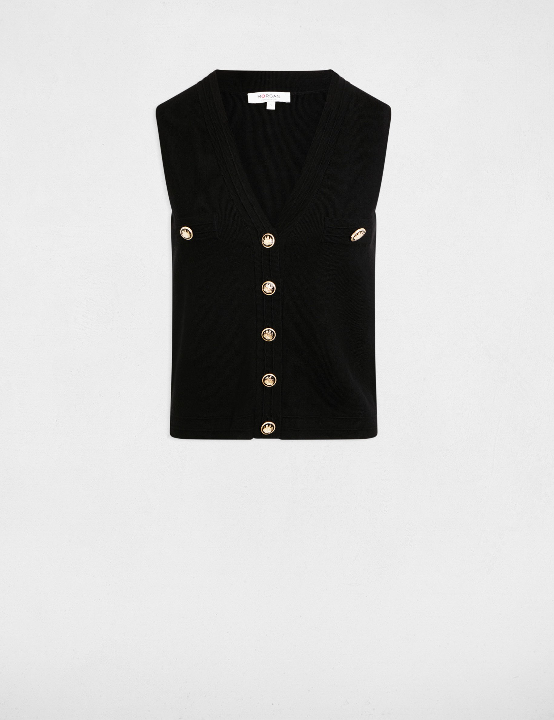 Gilet sans manches col en V noir femme