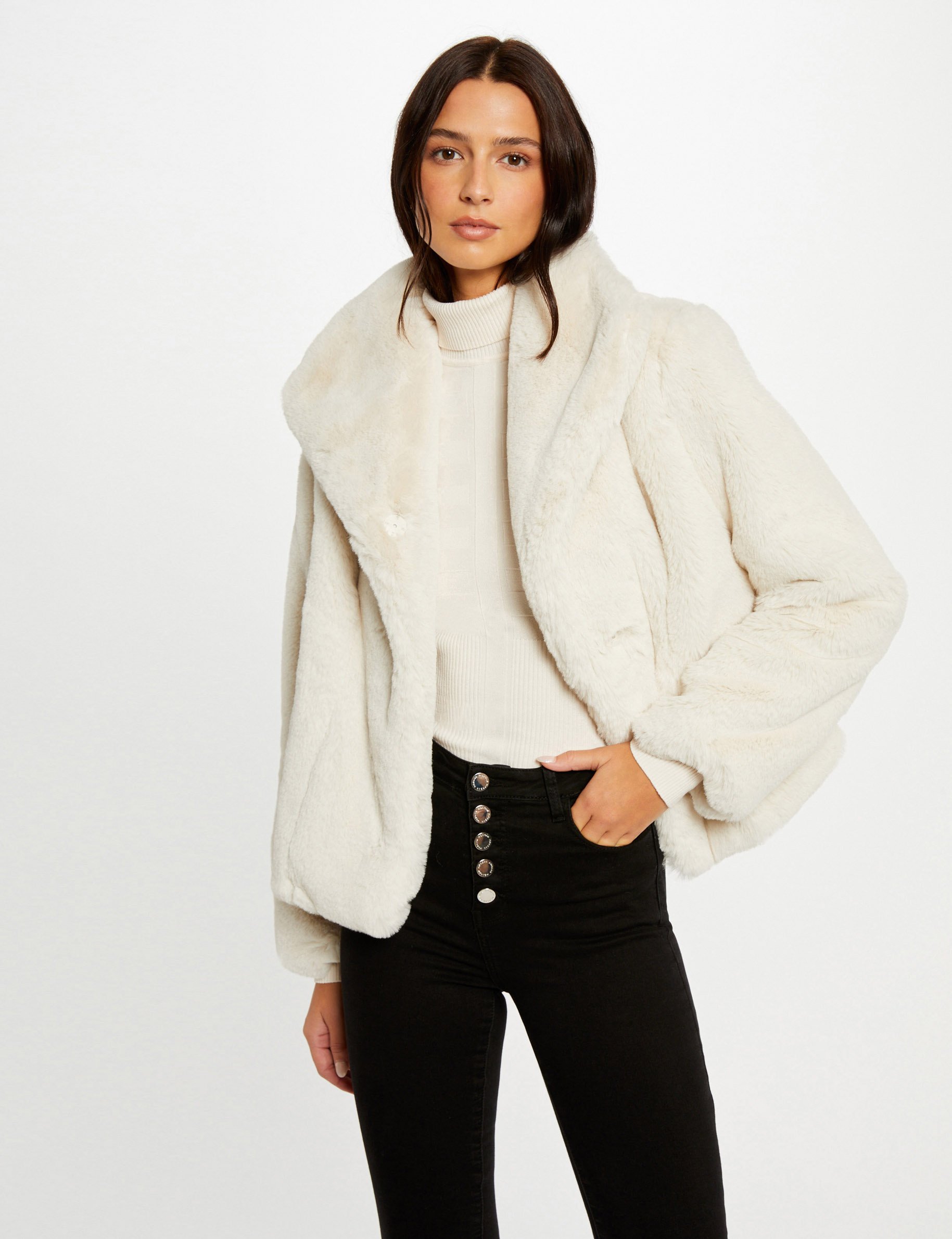 Manteau imitation fourrure ivoire femme