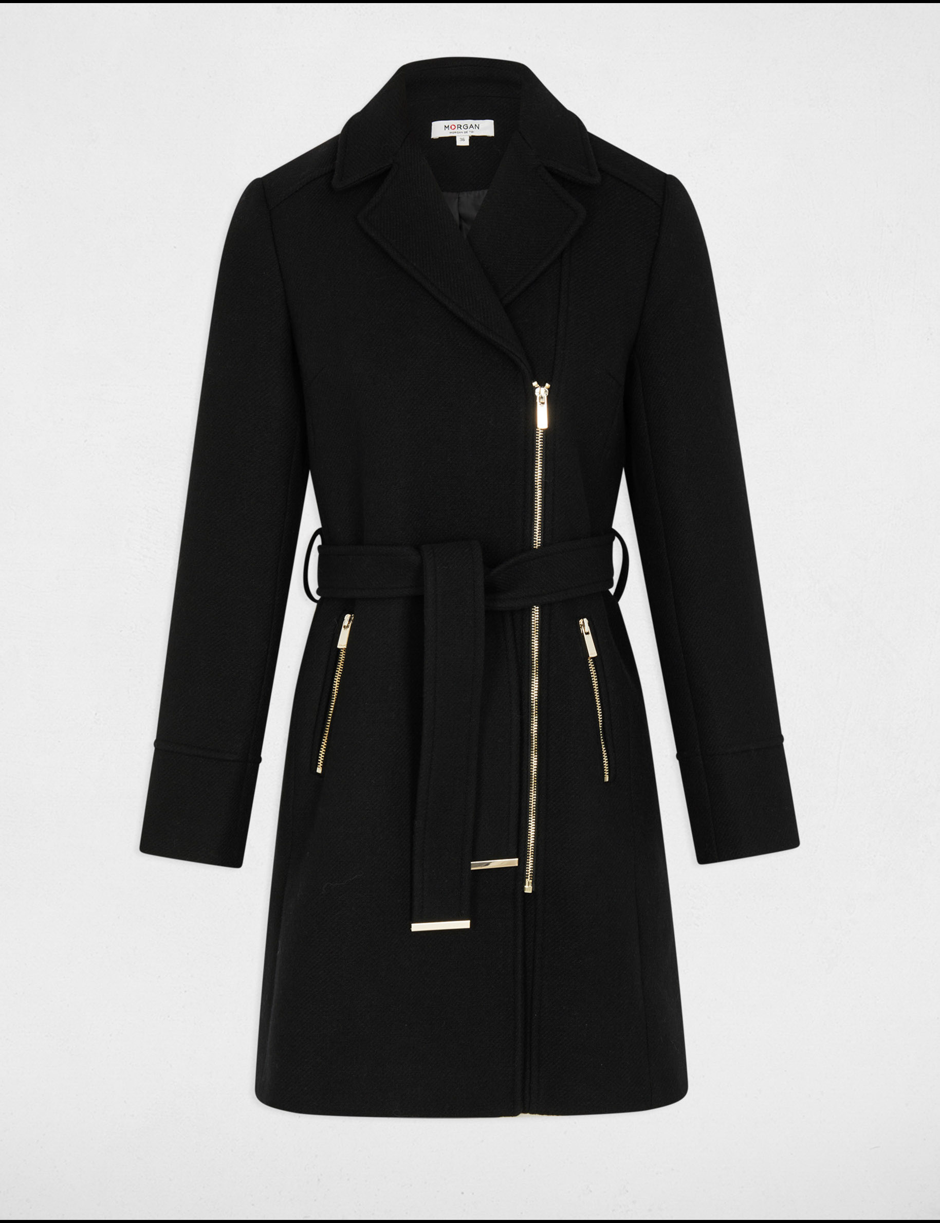 Manteau long ceinturé noir femme