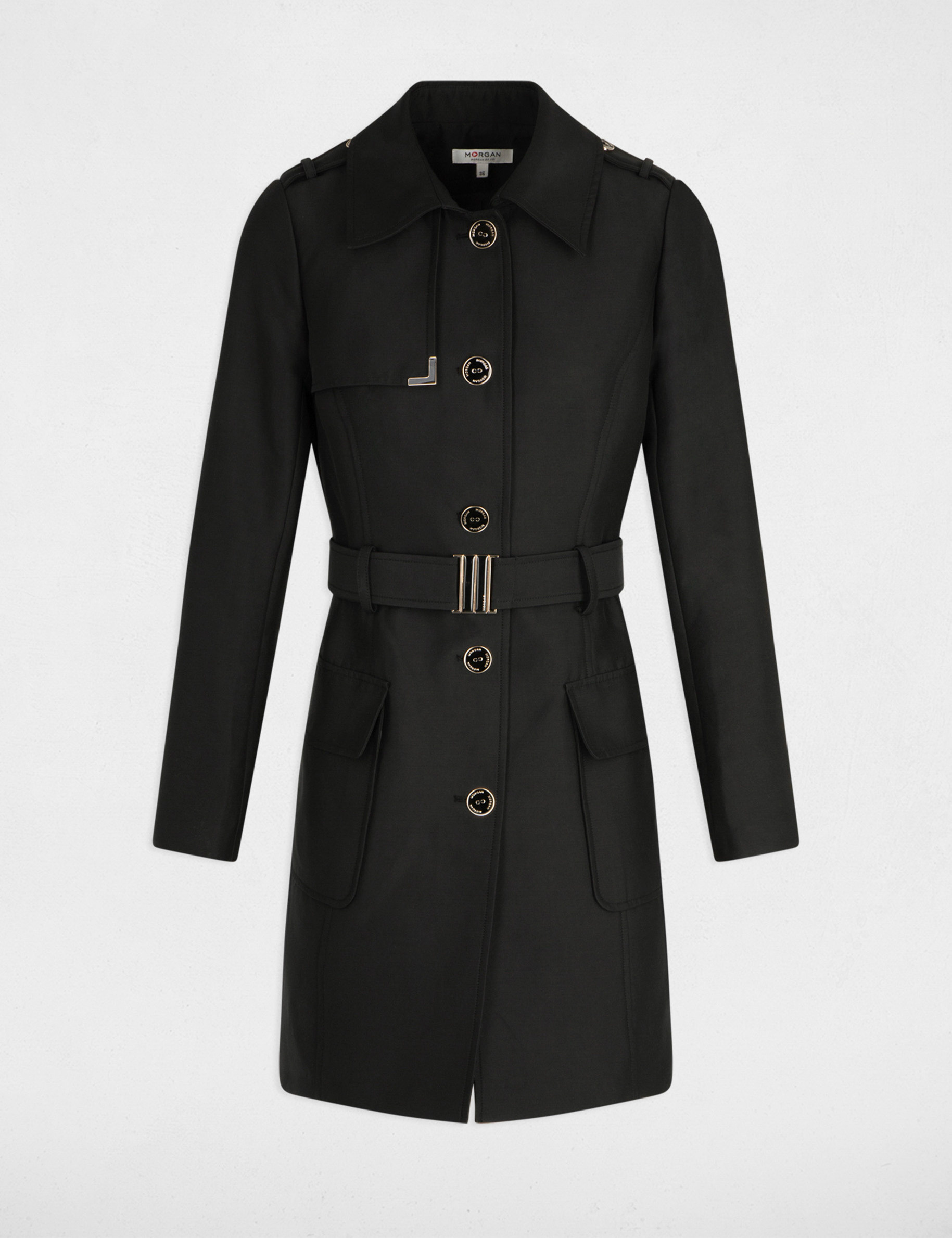 Lange trenchcoat met riem zwart vrouw